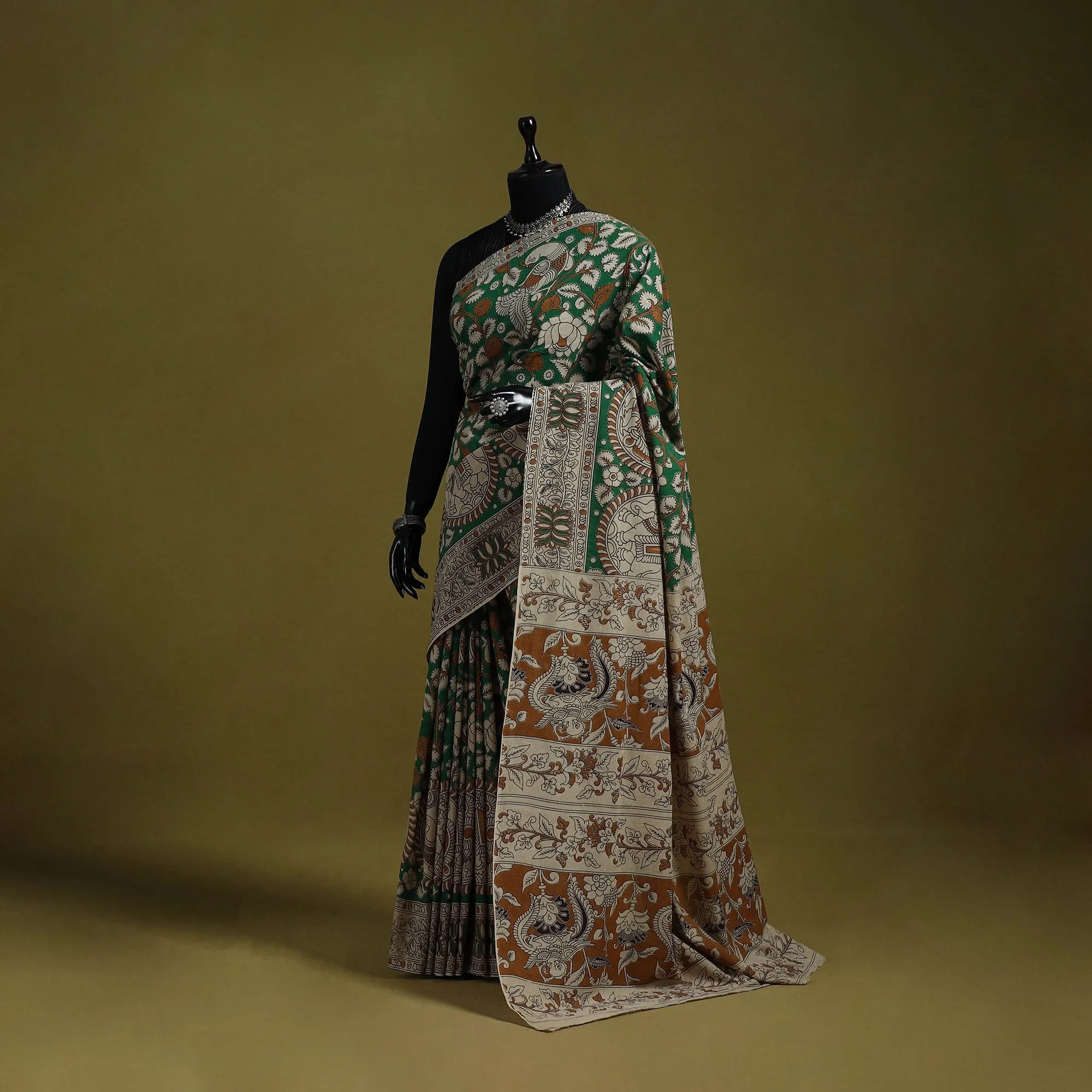 Green - Printed Cotton Nellore Kalamkari Saree 13 sold by Itokri