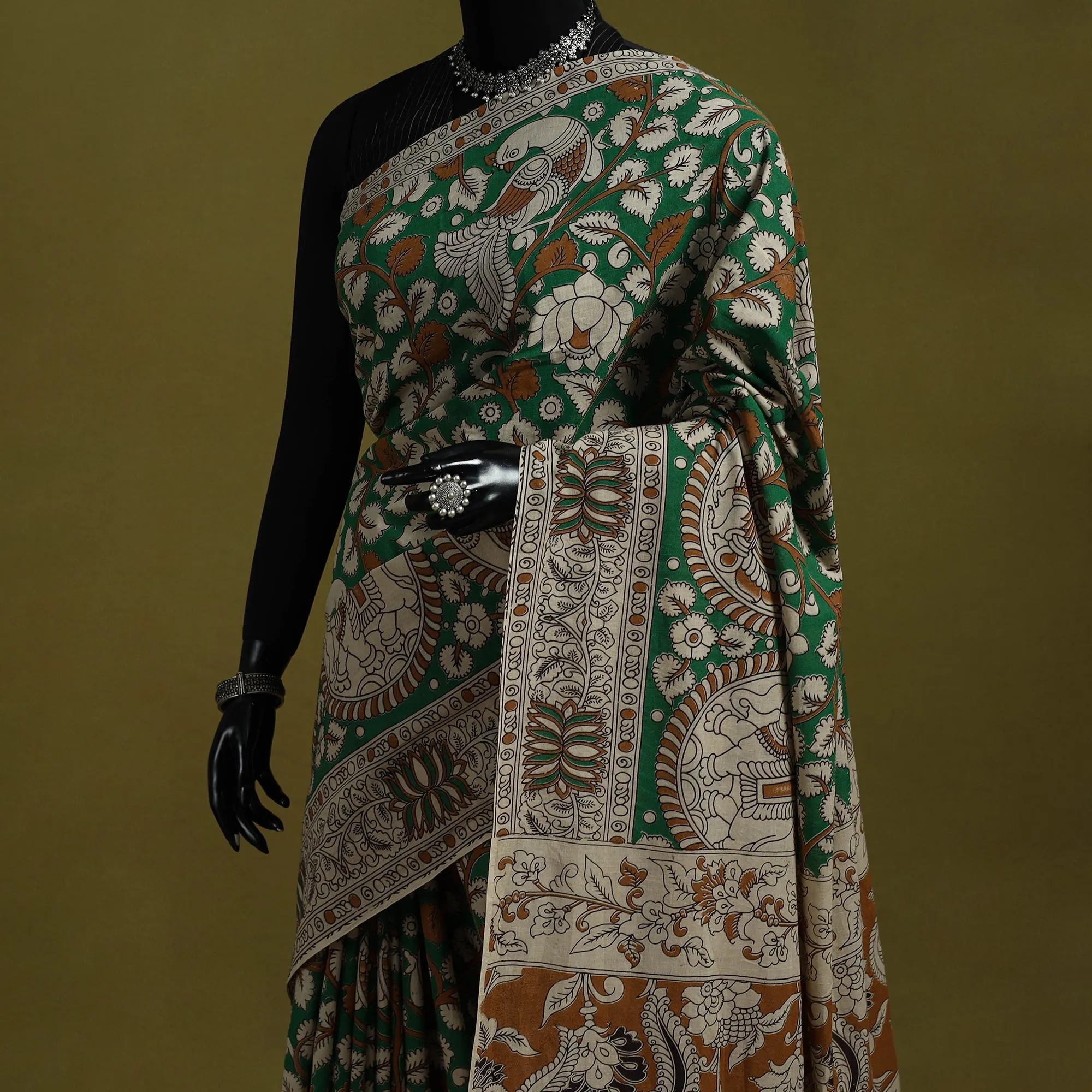 Green - Printed Cotton Nellore Kalamkari Saree 13 sold by Itokri product image thumbnail 2
