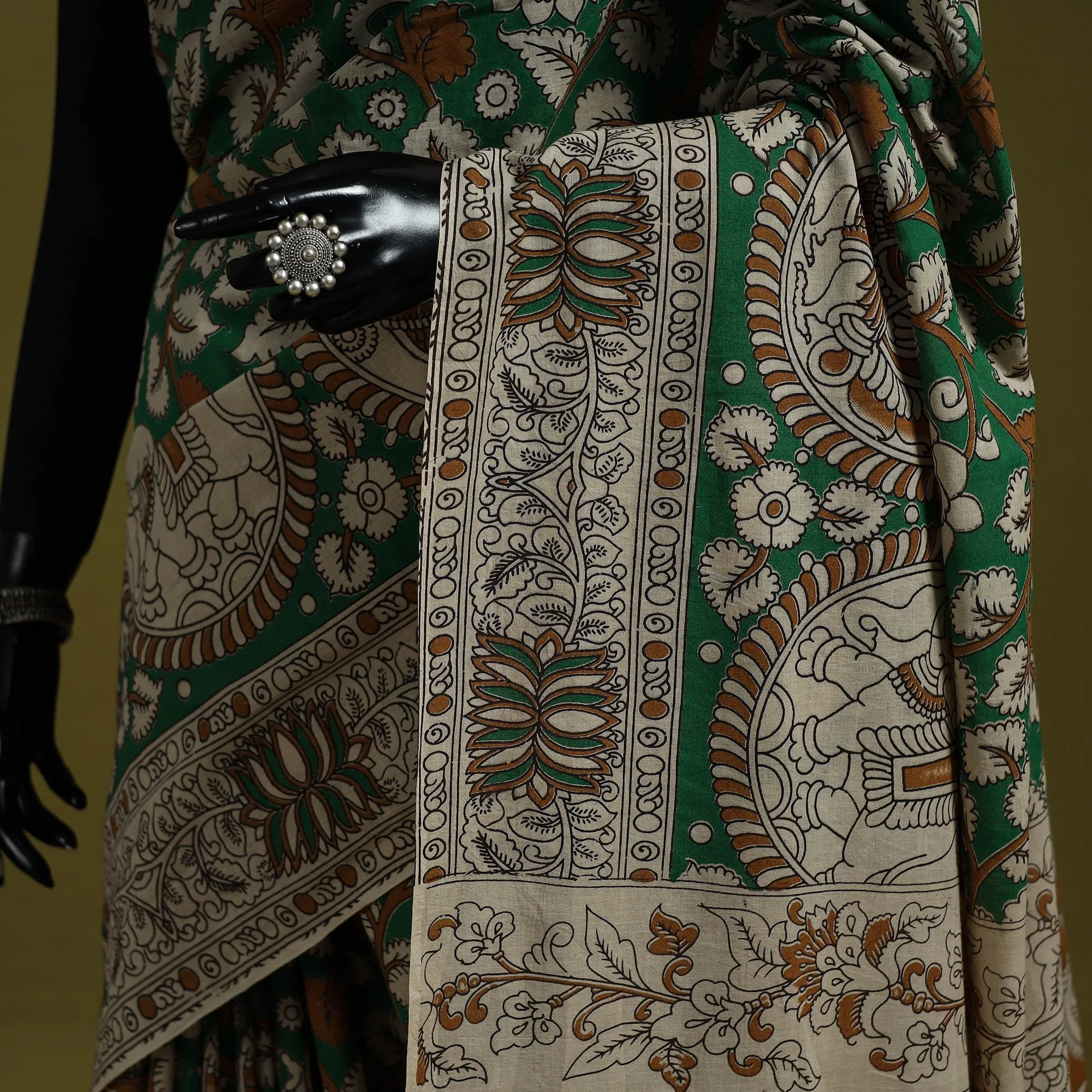 Green - Printed Cotton Nellore Kalamkari Saree 13 sold by Itokri product image thumbnail 3