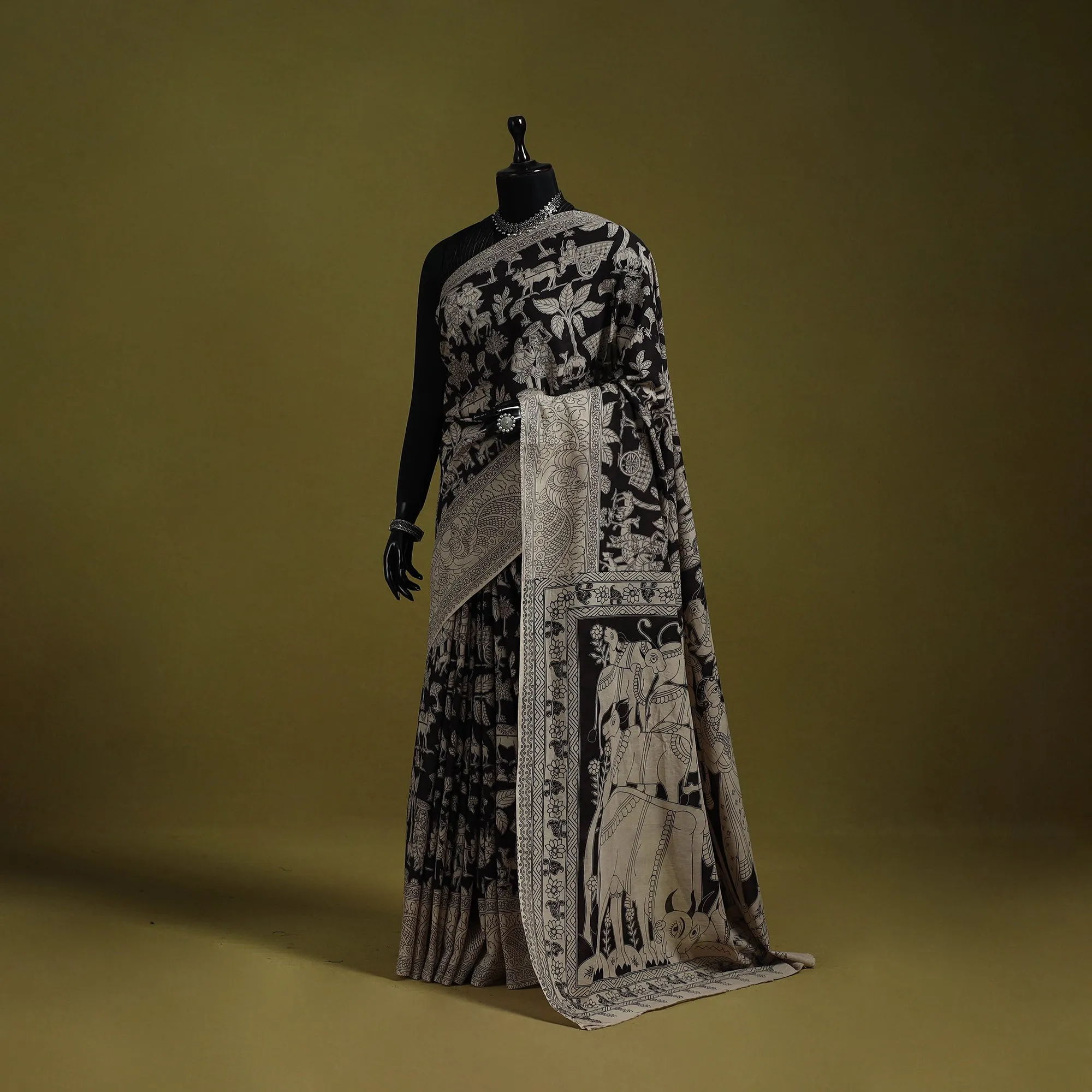 Black - Printed Cotton Nellore Kalamkari Saree 11 sold by Itokri