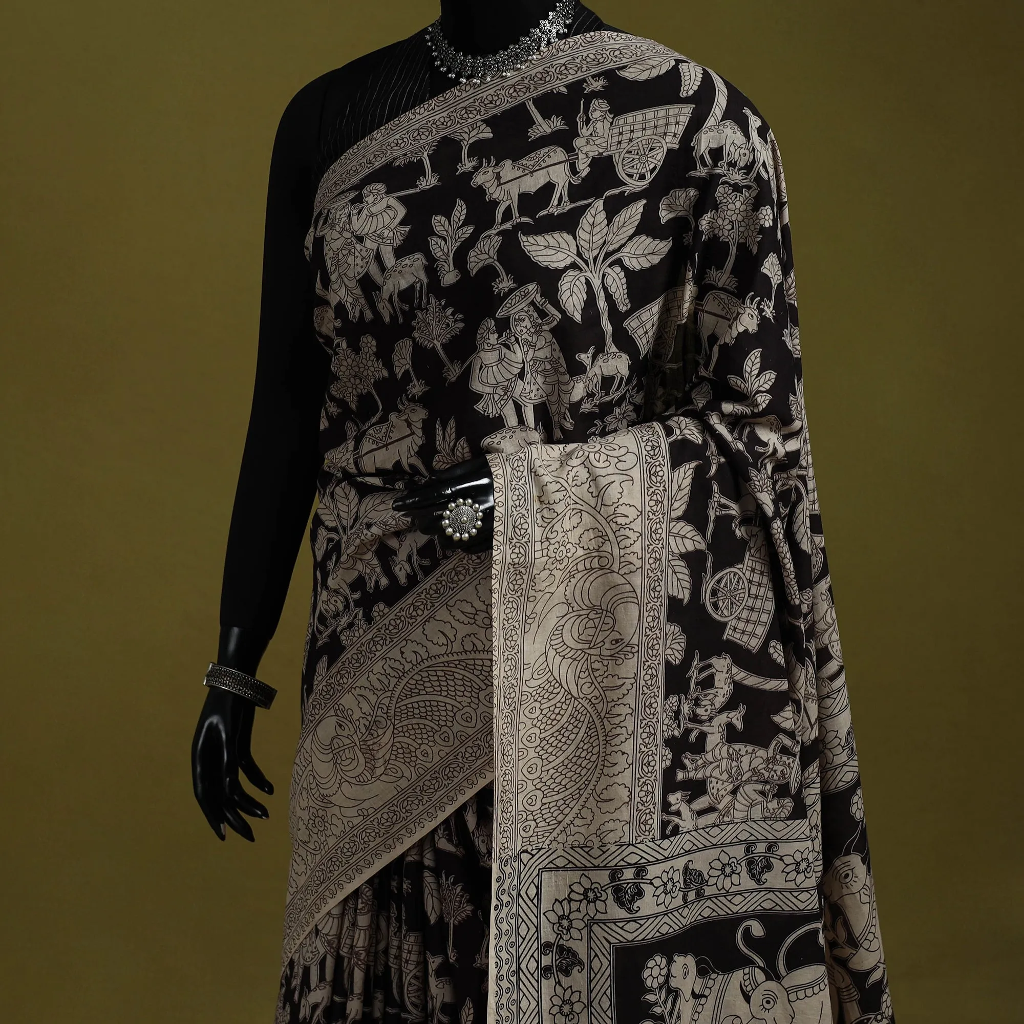 Black - Printed Cotton Nellore Kalamkari Saree 11 sold by Itokri product image thumbnail 2