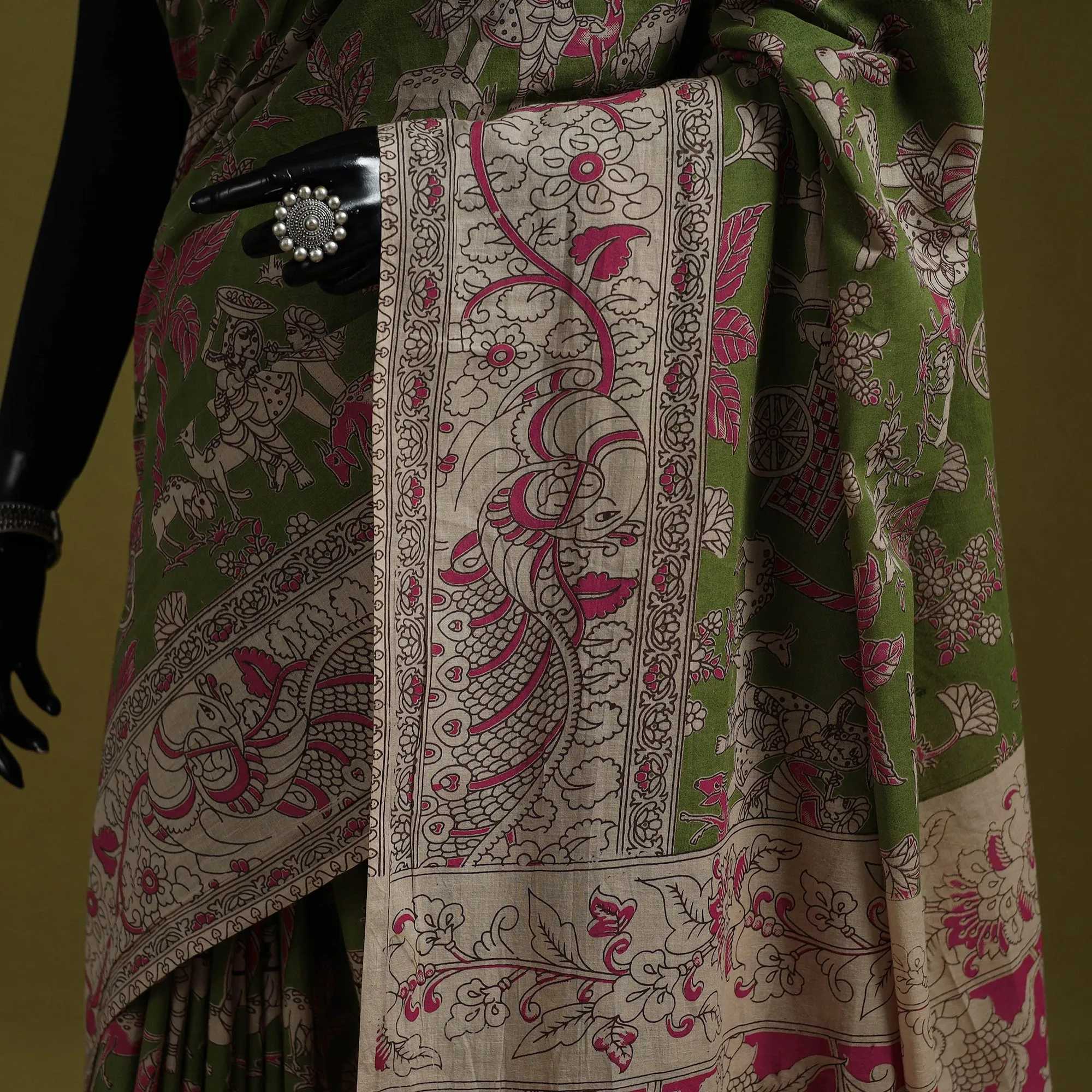 Green - Printed Cotton Nellore Kalamkari Saree 10 sold by Itokri product image thumbnail 3