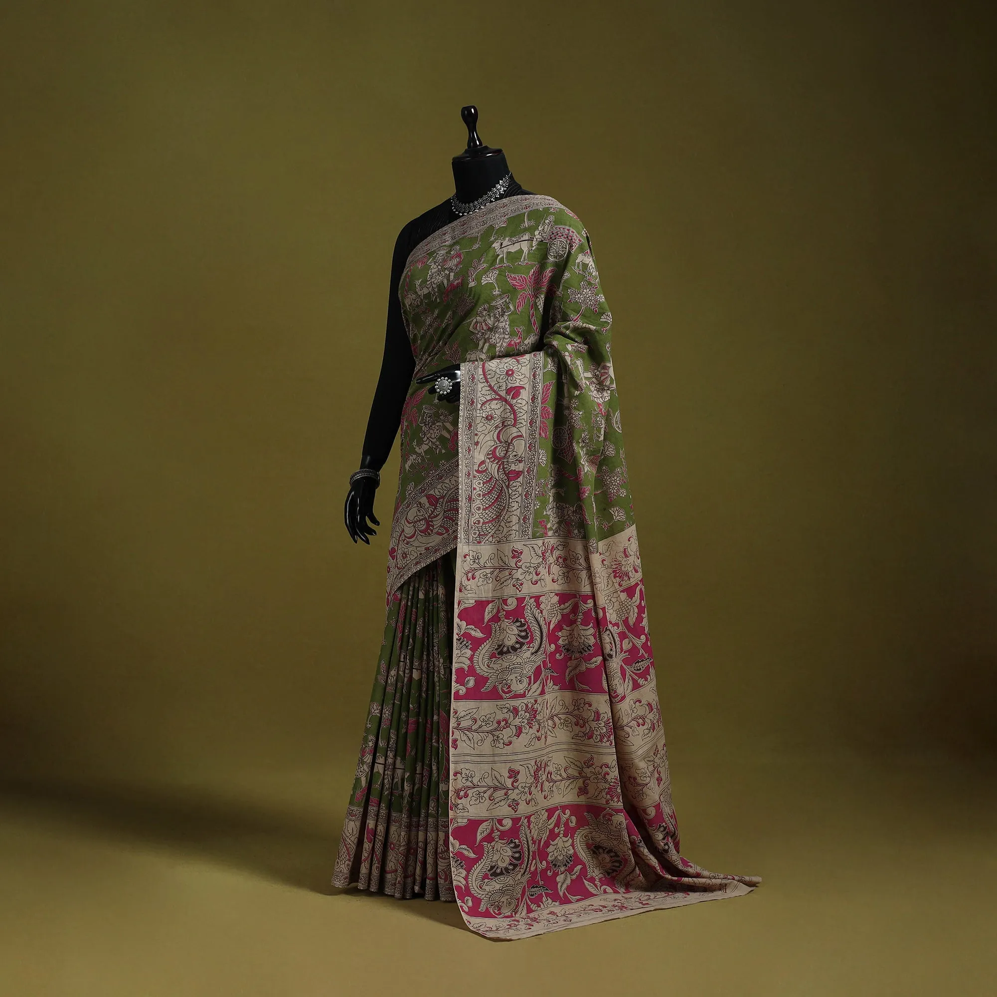 Green - Printed Cotton Nellore Kalamkari Saree 10 sold by Itokri