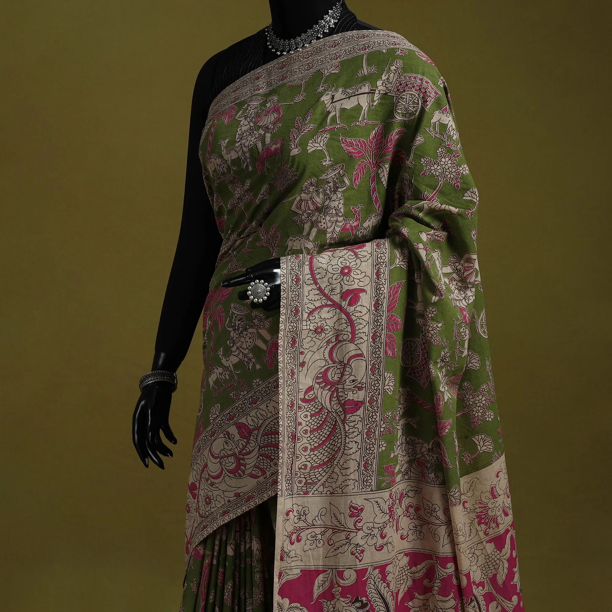 Green - Printed Cotton Nellore Kalamkari Saree 10 sold by Itokri product image thumbnail 2