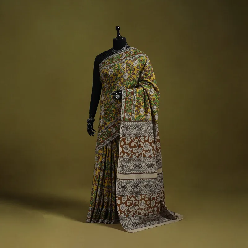 Yellow - Printed Cotton Nellore Kalamkari Saree 09 sold by Itokri