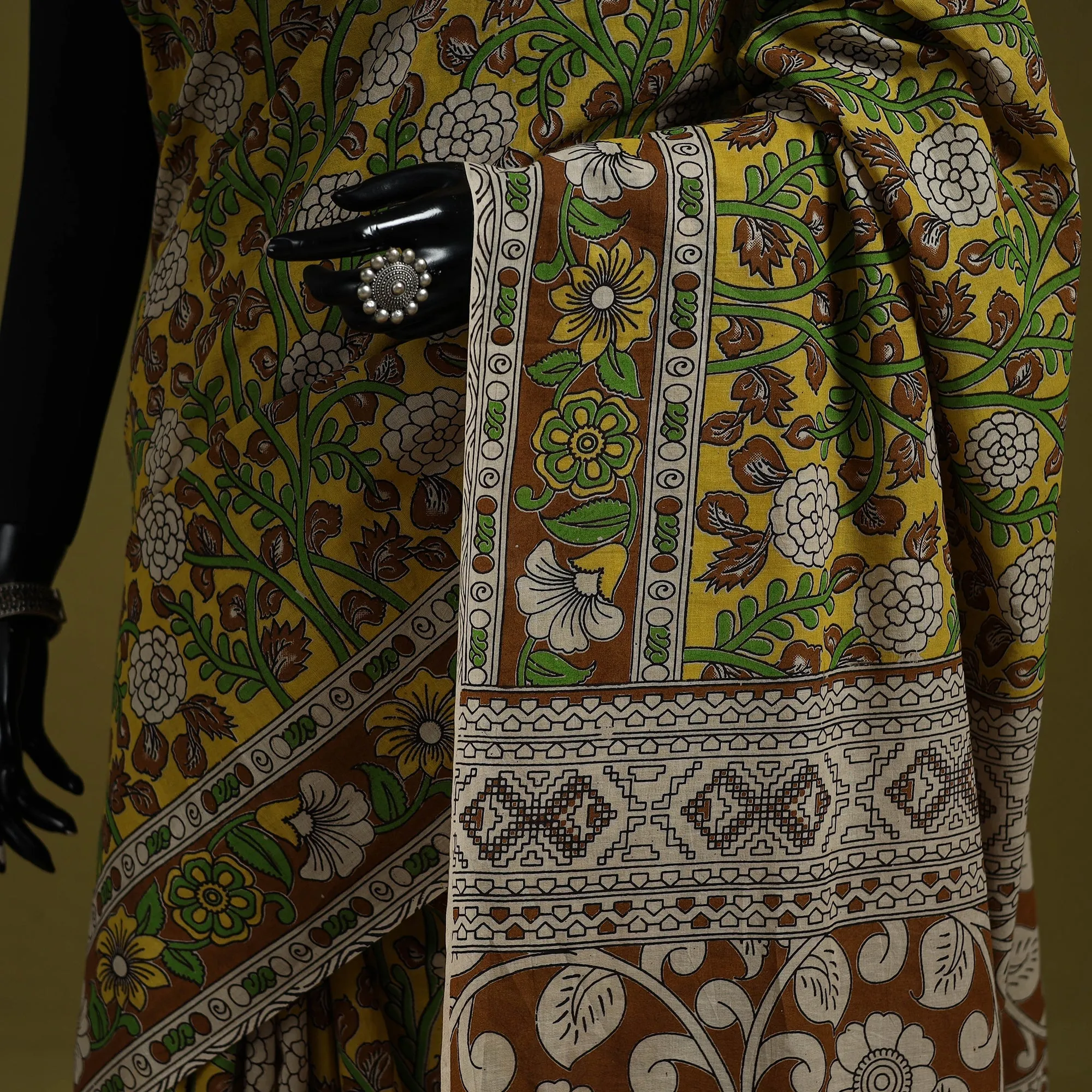 Yellow - Printed Cotton Nellore Kalamkari Saree 09 sold by Itokri product image thumbnail 3