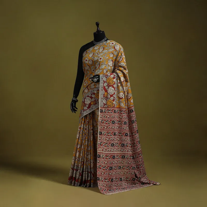 Yellow - Printed Cotton Nellore Kalamkari Saree 06 sold by Itokri