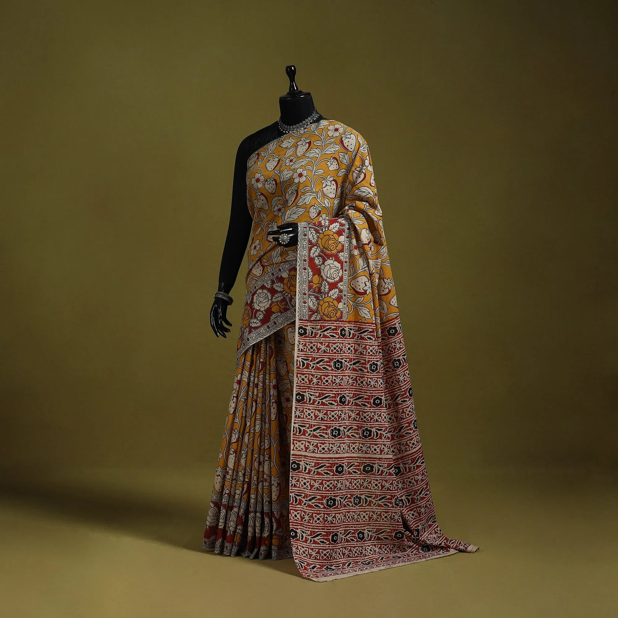 Yellow - Printed Cotton Nellore Kalamkari Saree 06 sold by Itokri