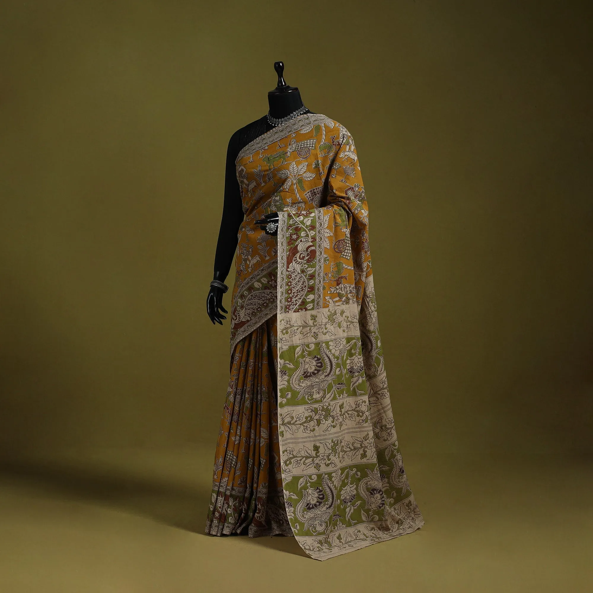 Yellow - Printed Cotton Nellore Kalamkari Saree 04 sold by Itokri