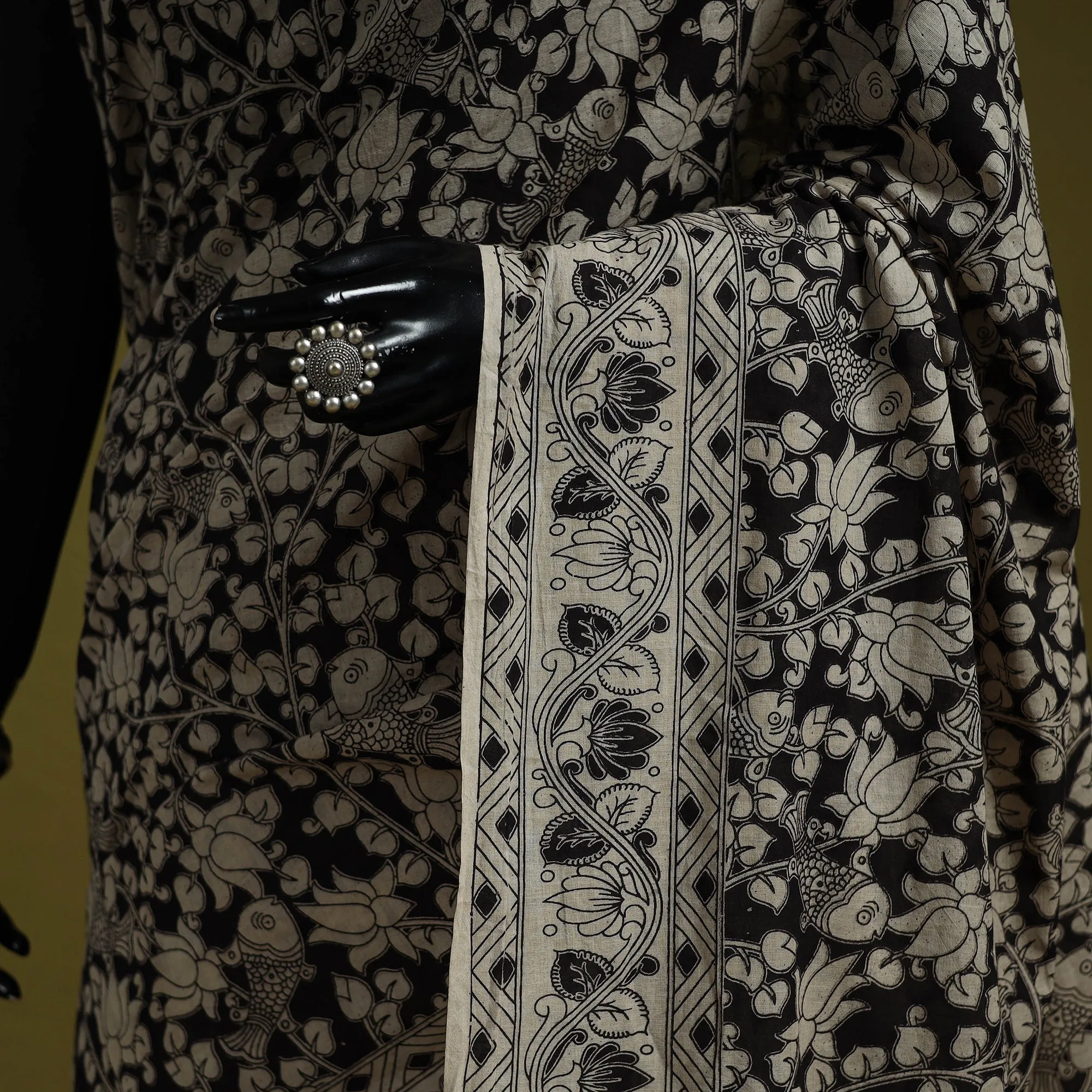 Black - Printed Cotton Nellore Kalamkari Saree 01 sold by Itokri product image thumbnail 3