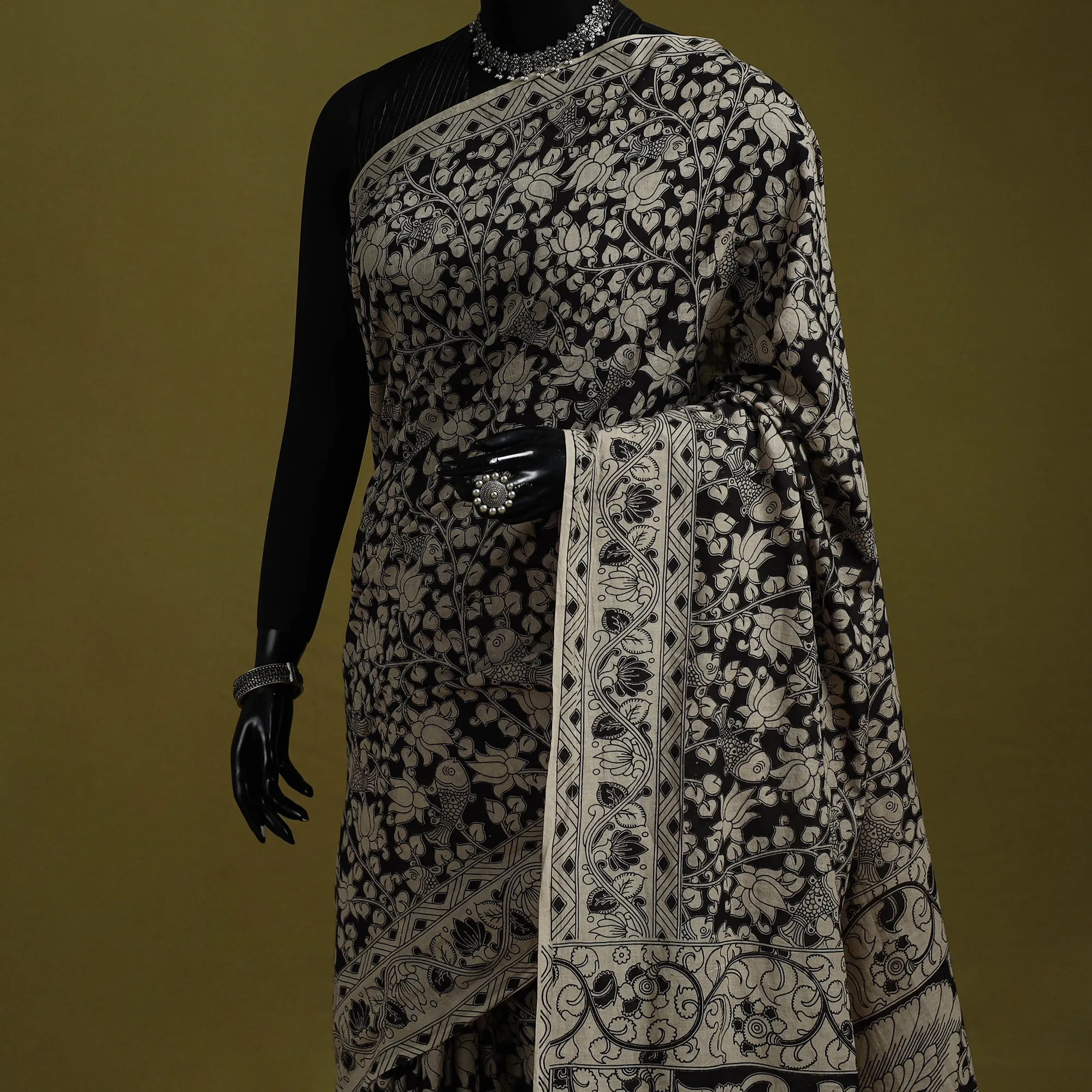 Black - Printed Cotton Nellore Kalamkari Saree 01 sold by Itokri product image thumbnail 2