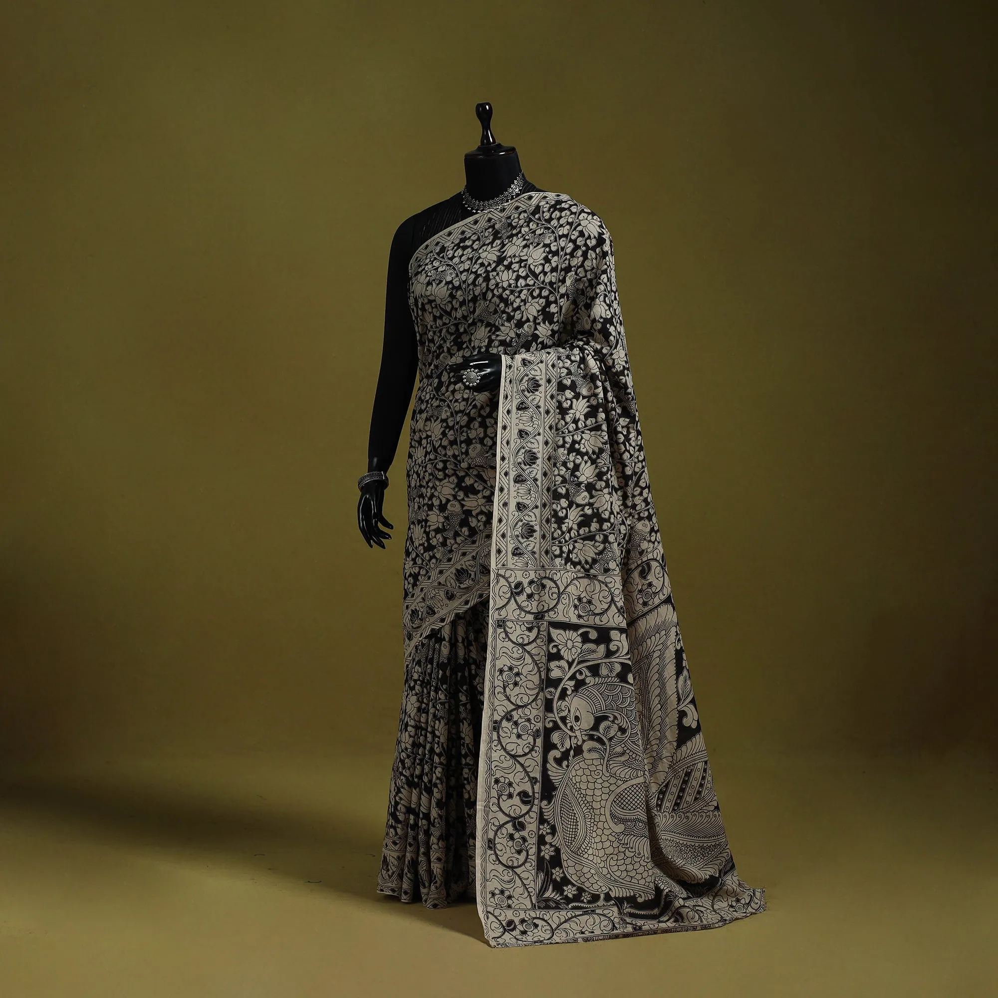Black - Printed Cotton Nellore Kalamkari Saree 01 sold by Itokri