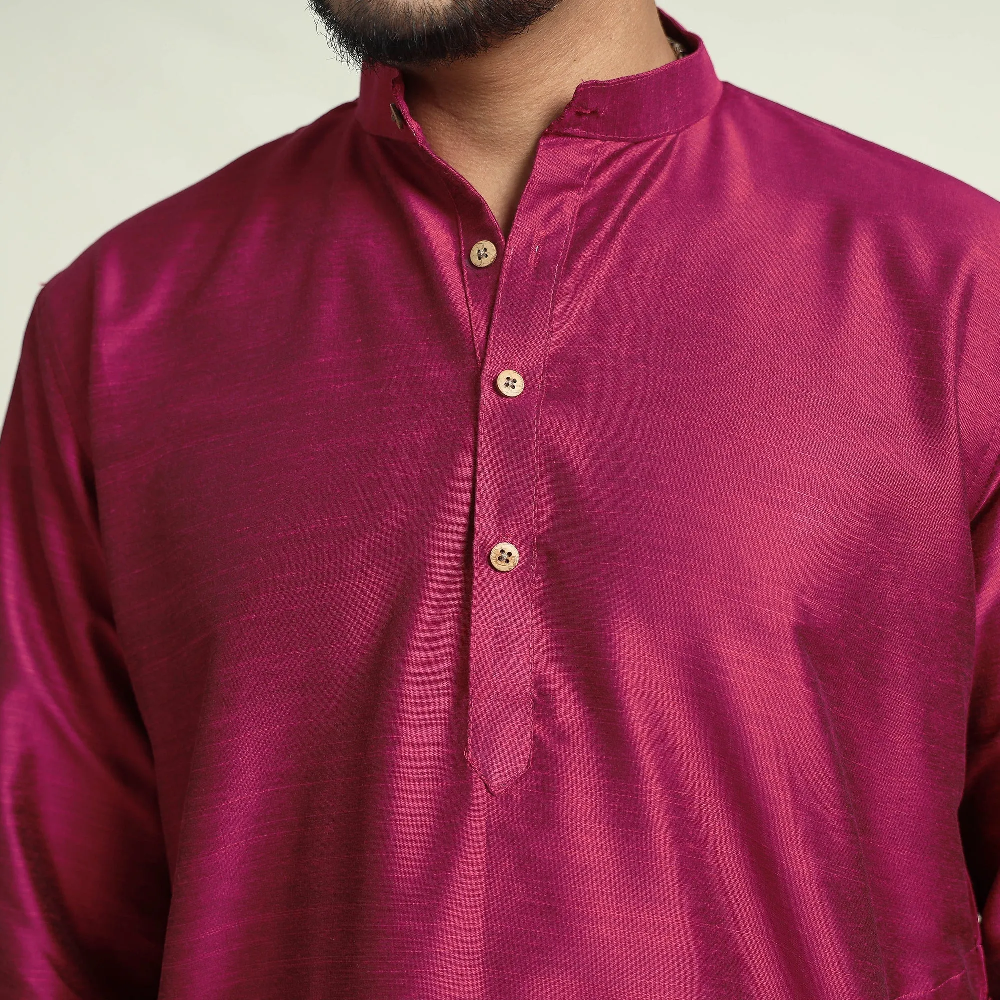 Dark Pink - Plain Dyed Slub Silk Men Long Kurta sold by Itokri product image thumbnail 5