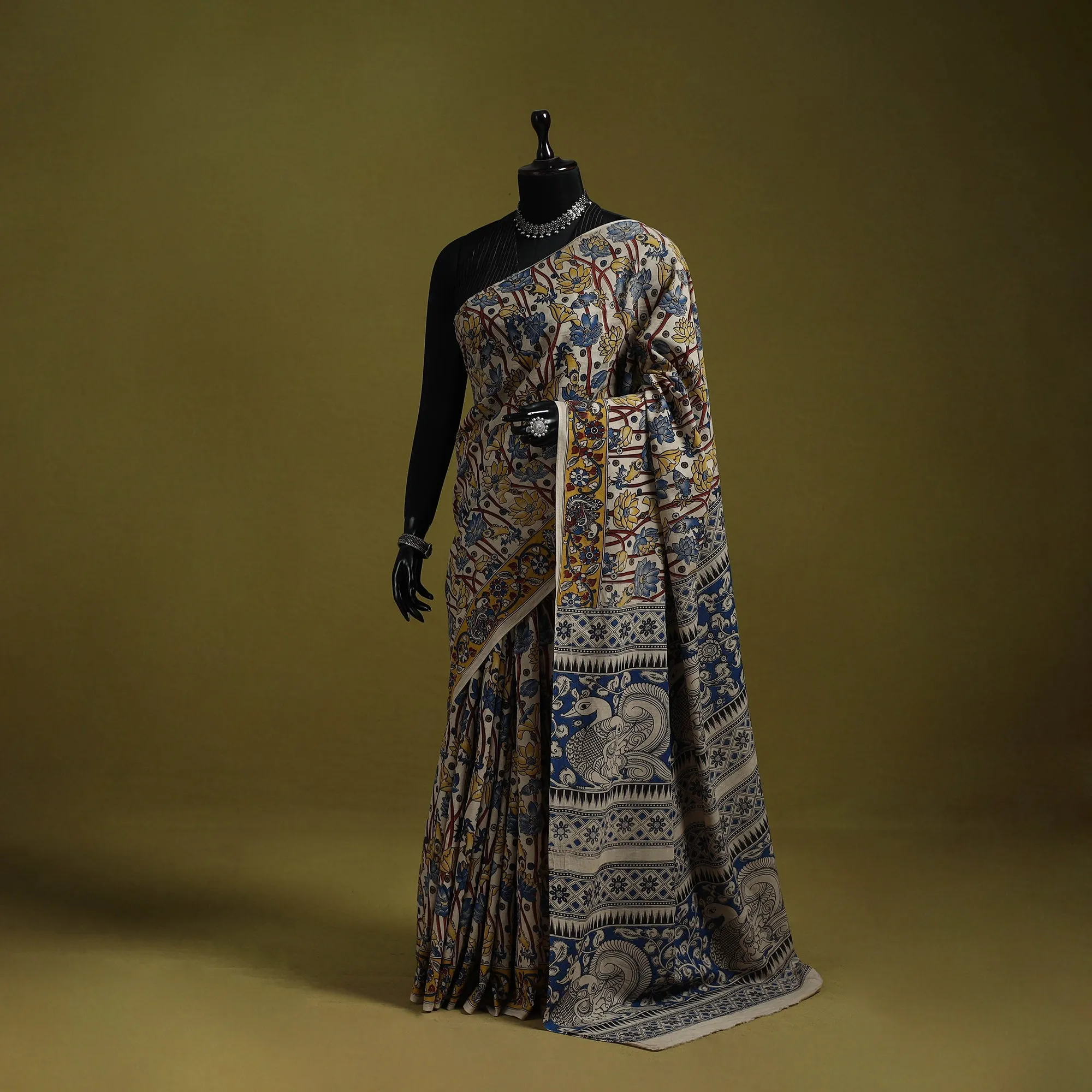 Beige - Printed Cotton Nellore Kalamkari Saree 52 sold by Itokri