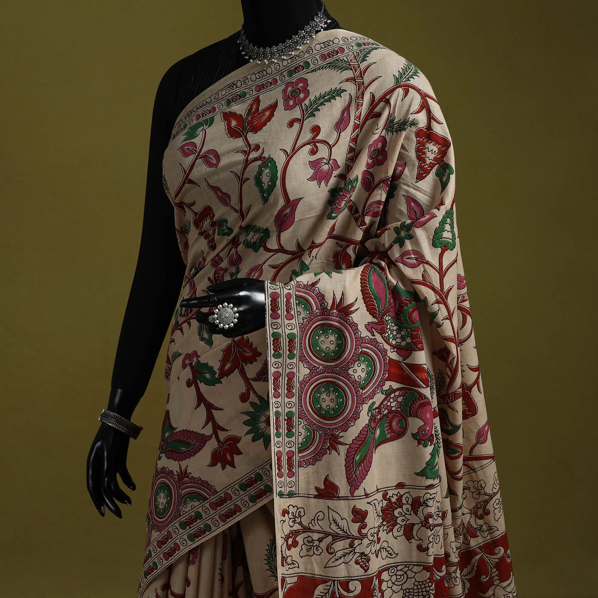 Beige - Printed Cotton Nellore Kalamkari Saree 51 sold by Itokri product image thumbnail 2