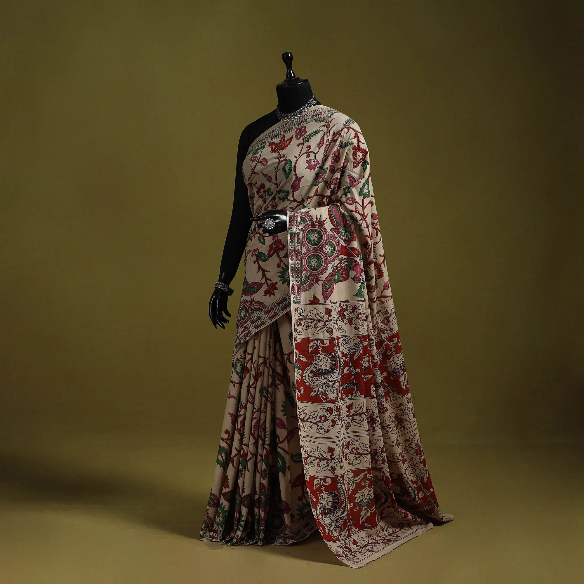 Beige - Printed Cotton Nellore Kalamkari Saree 51 sold by Itokri