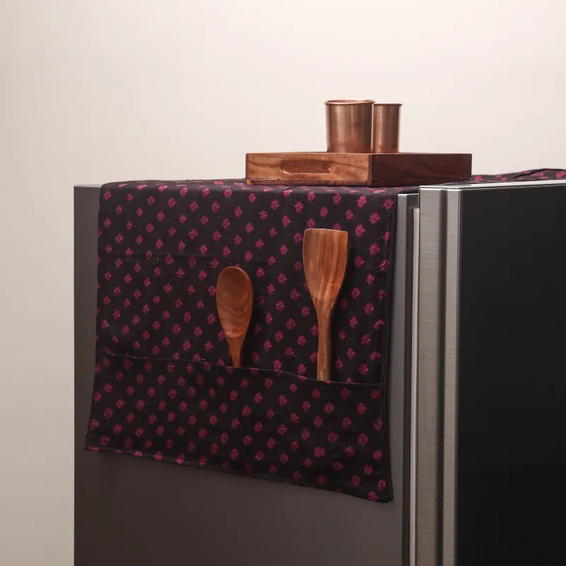 Black - Handmade Fridge Top Cover with Multiple Pockets 82 made by Itokri