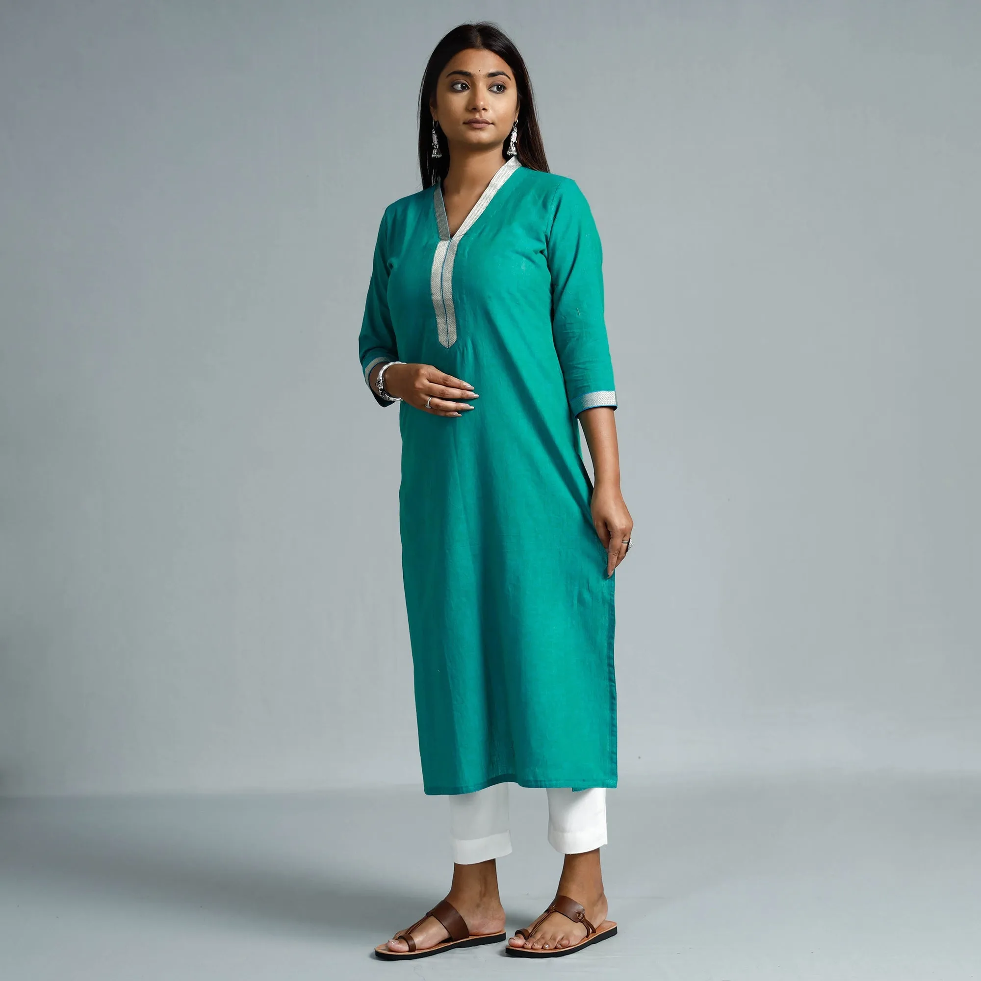 Jade Green - Dharwad Cotton Long Straight Kurta sold by Itokri product image thumbnail 3