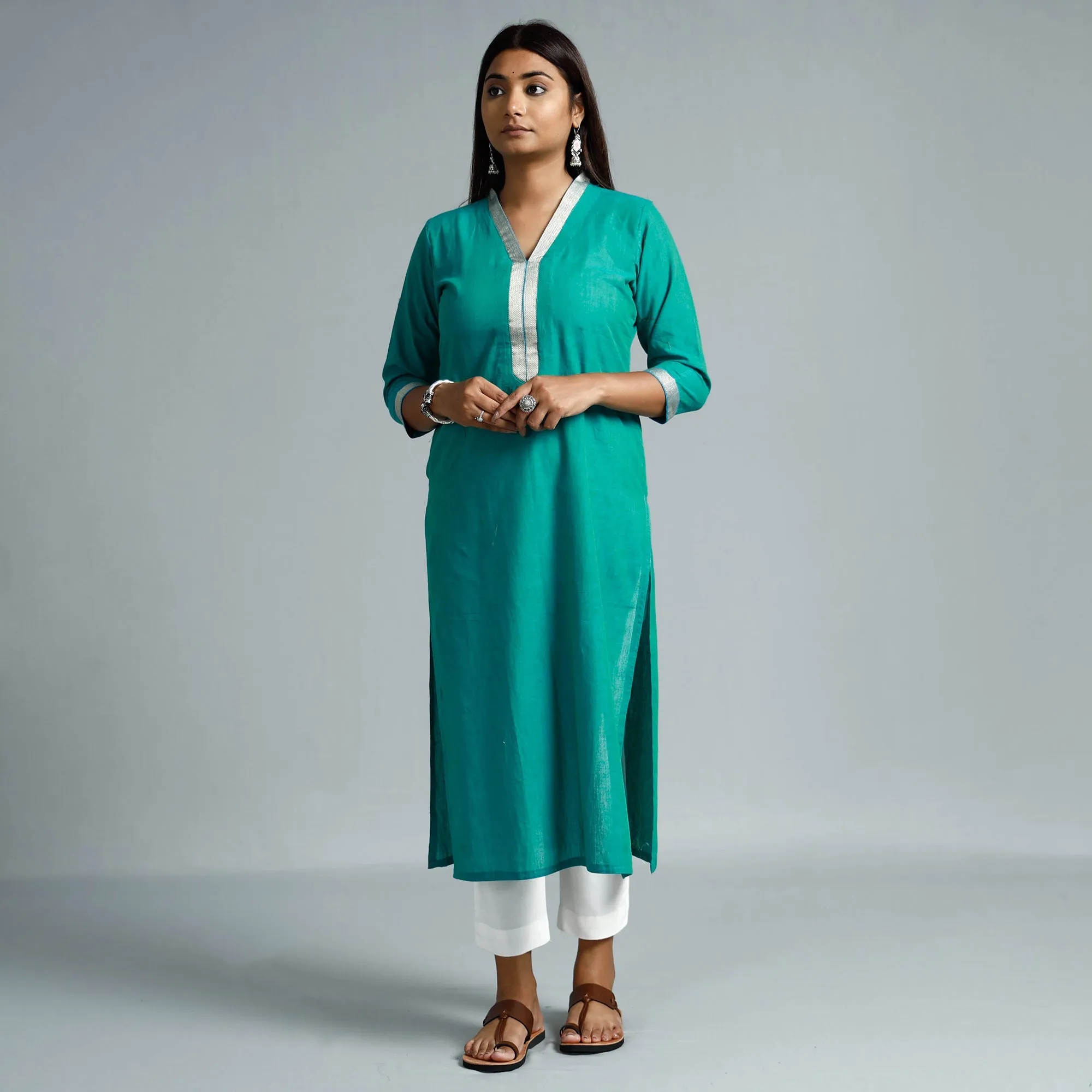 Jade Green - Dharwad Cotton Long Straight Kurta sold by Itokri product image thumbnail 2