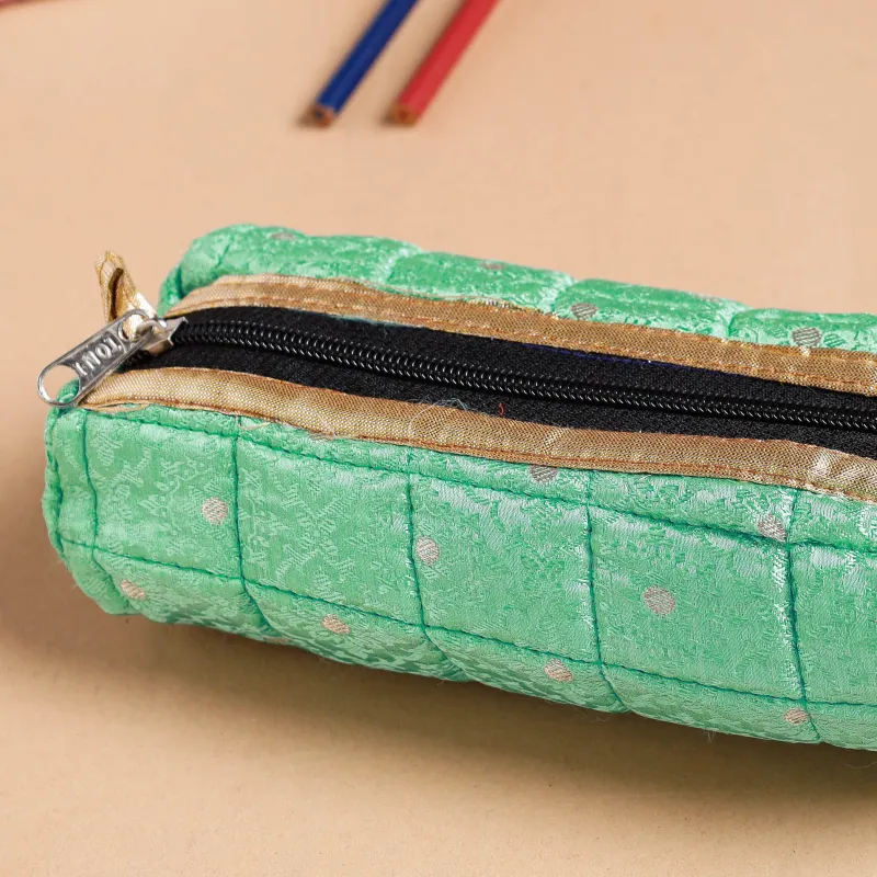 Green - Handcrafted Quilted Pencil Pouch 62 made by Itokri
