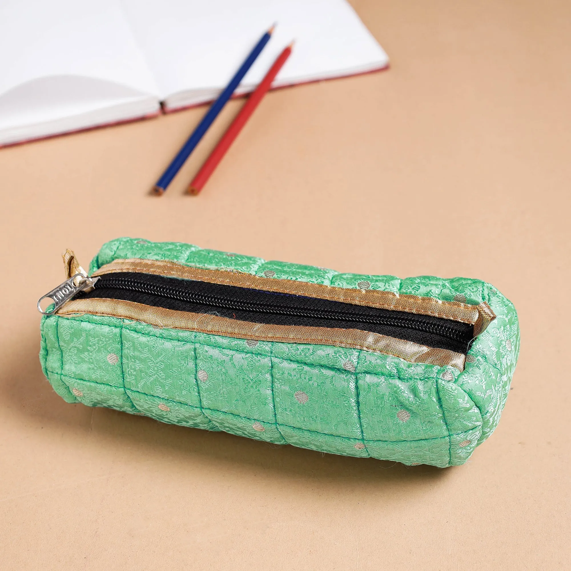 Green - Handcrafted Quilted Pencil Pouch 62 sold by Itokri product image thumbnail 2