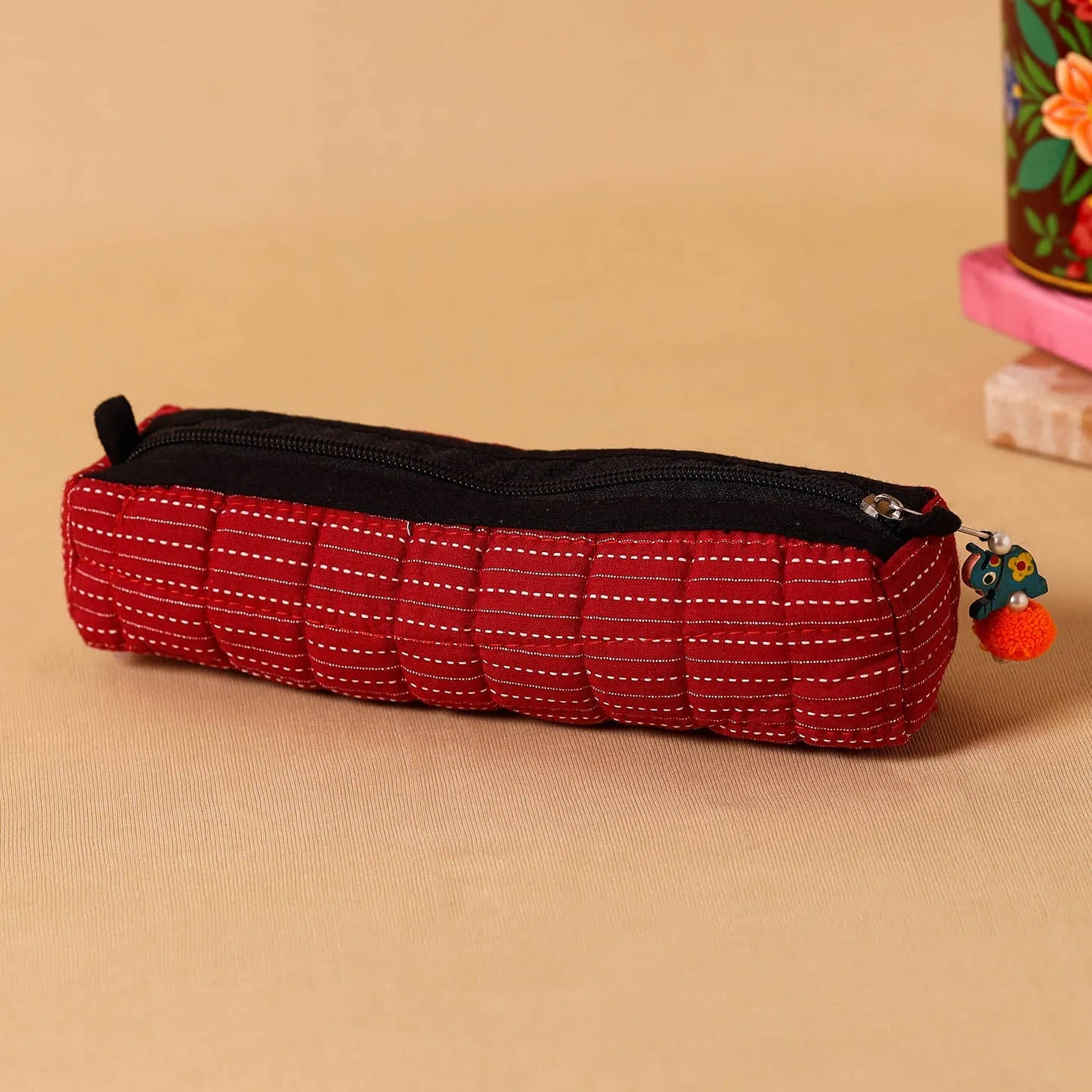 Red - Handmade Quilted Cotton Pencil Pouch 19 sold by Itokri product image thumbnail 2