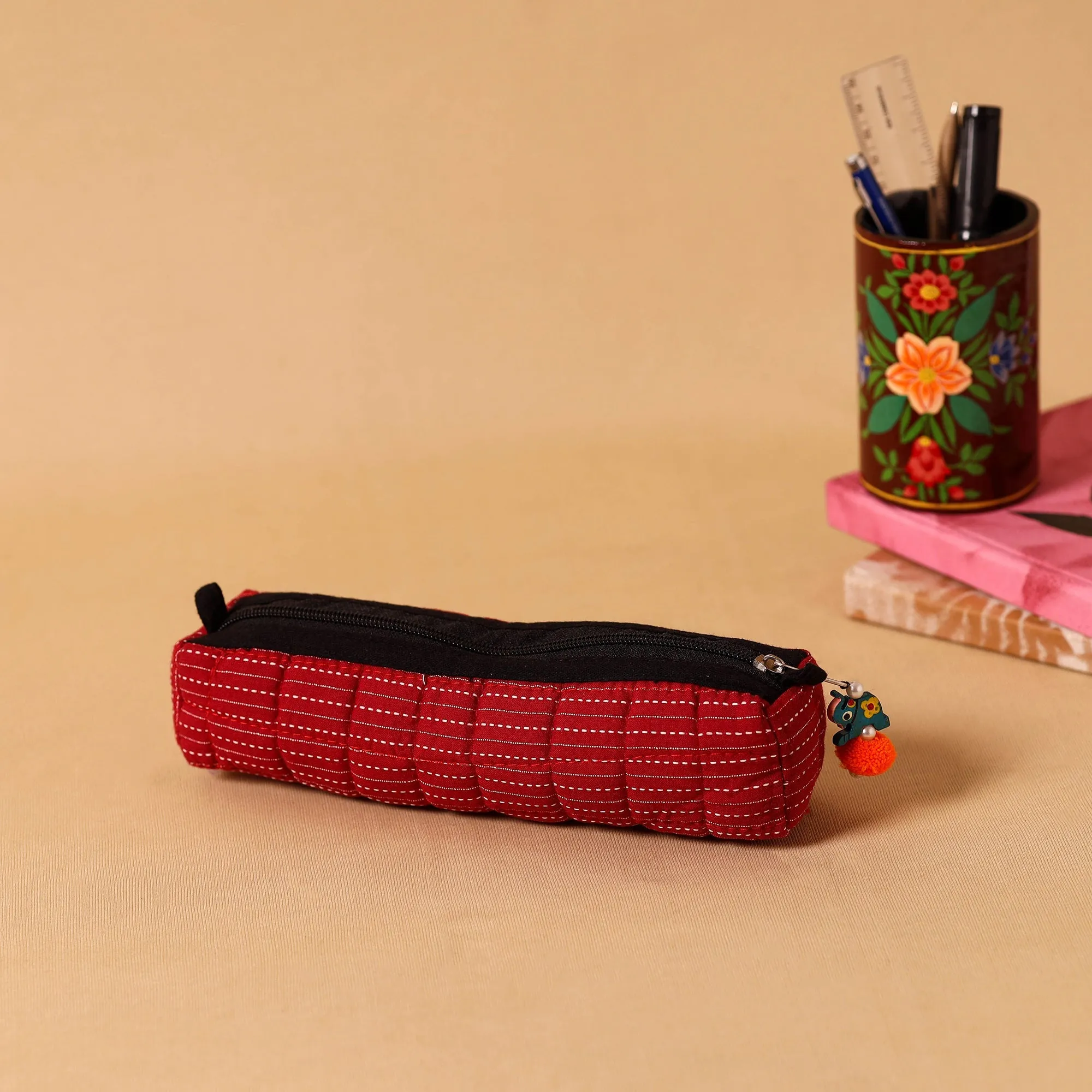 Red - Handmade Quilted Cotton Pencil Pouch 19 sold by Itokri