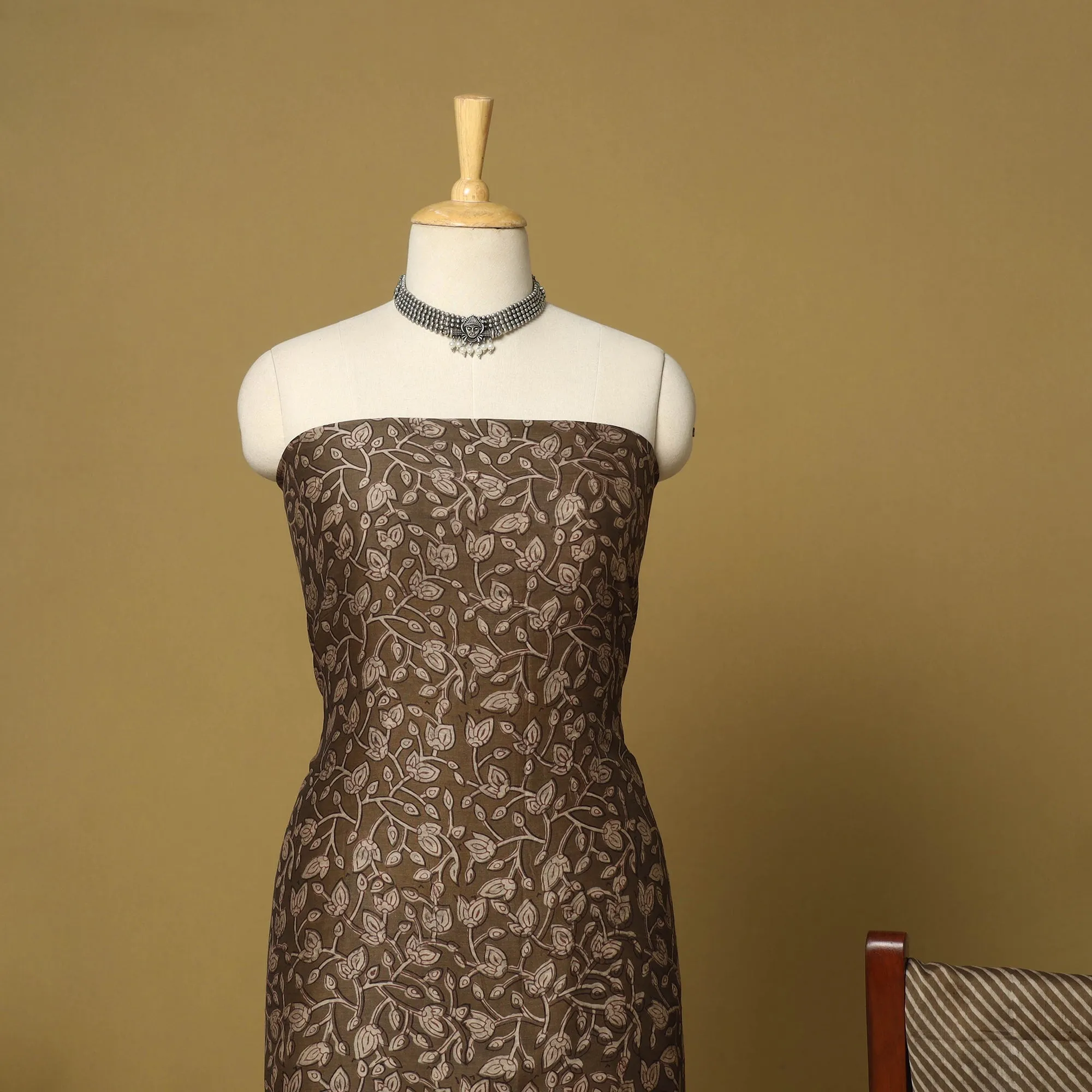 Brown - 3pc Akola Block Printed Chanderi Silk Unstitched Suit Material Set sold by Itokri product image thumbnail 3