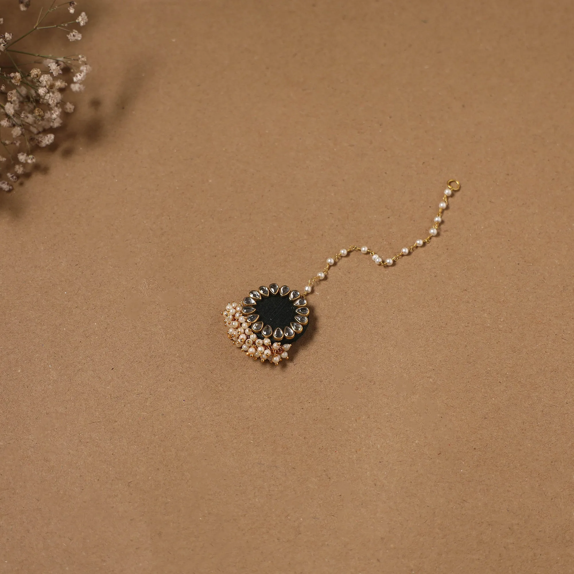 Black - Fabart Kundan Earrings & Maang Tikka Set 15 sold by Itokri product image thumbnail 3