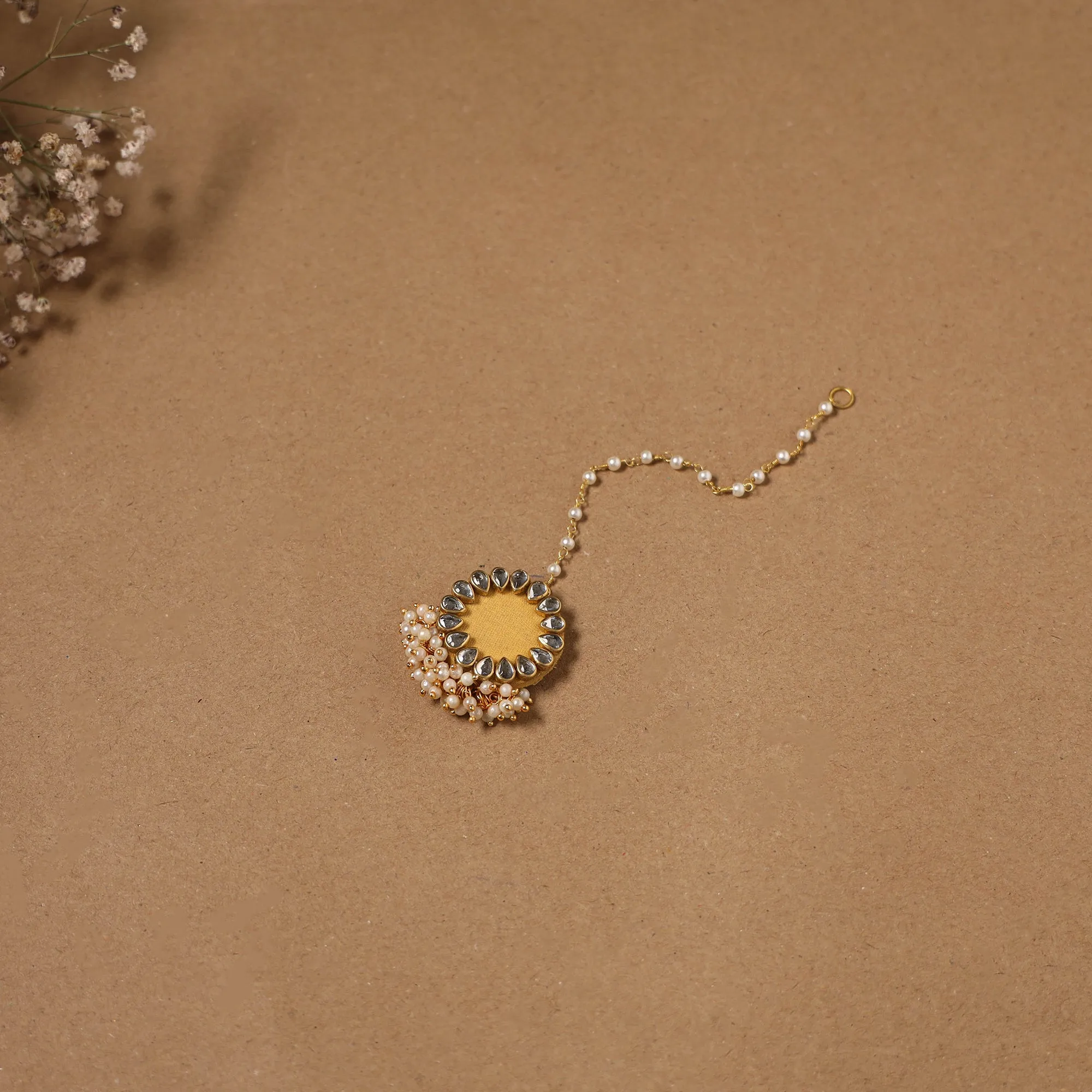 Yellow - Fabart Kundan Earrings & Maang Tikka Set 14 sold by Itokri product image thumbnail 3