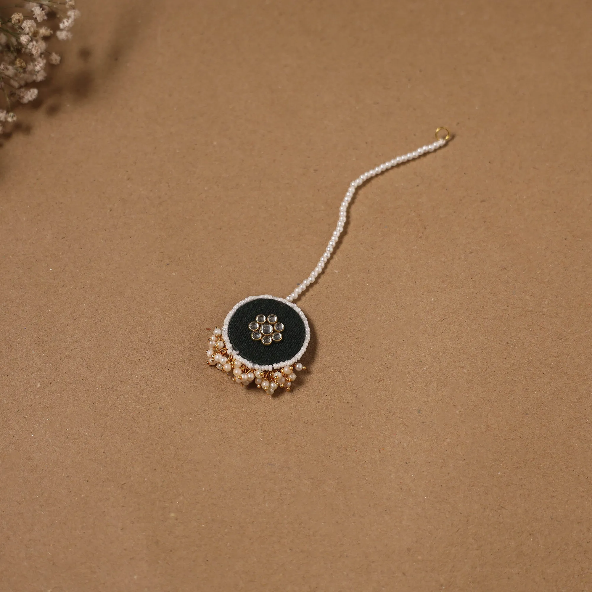 Black - Fabart Kundan Earrings & Maang Tikka Set 12 sold by Itokri product image thumbnail 3