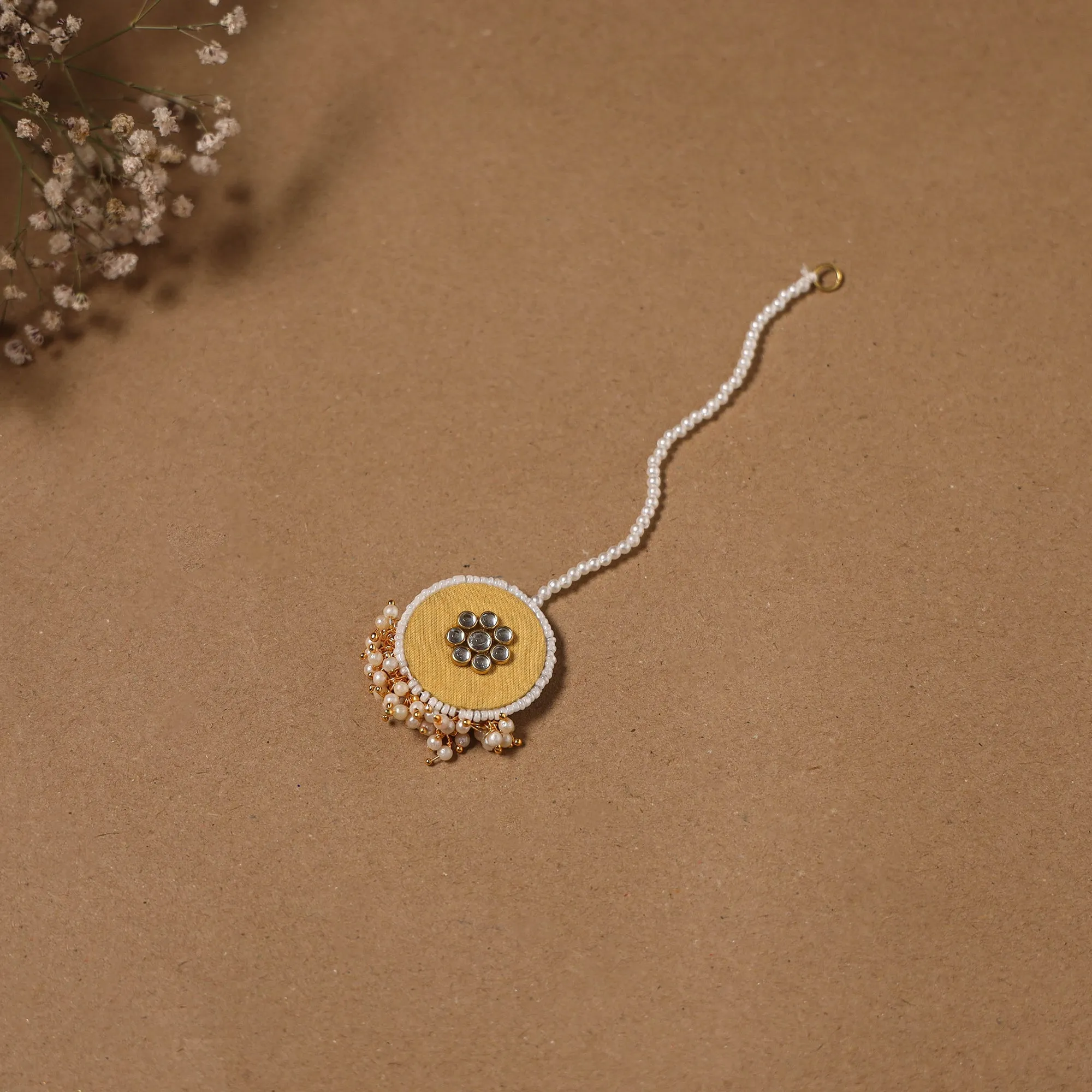 Yellow - Fabart Kundan Earrings & Maang Tikka Set 03 sold by Itokri product image thumbnail 3
