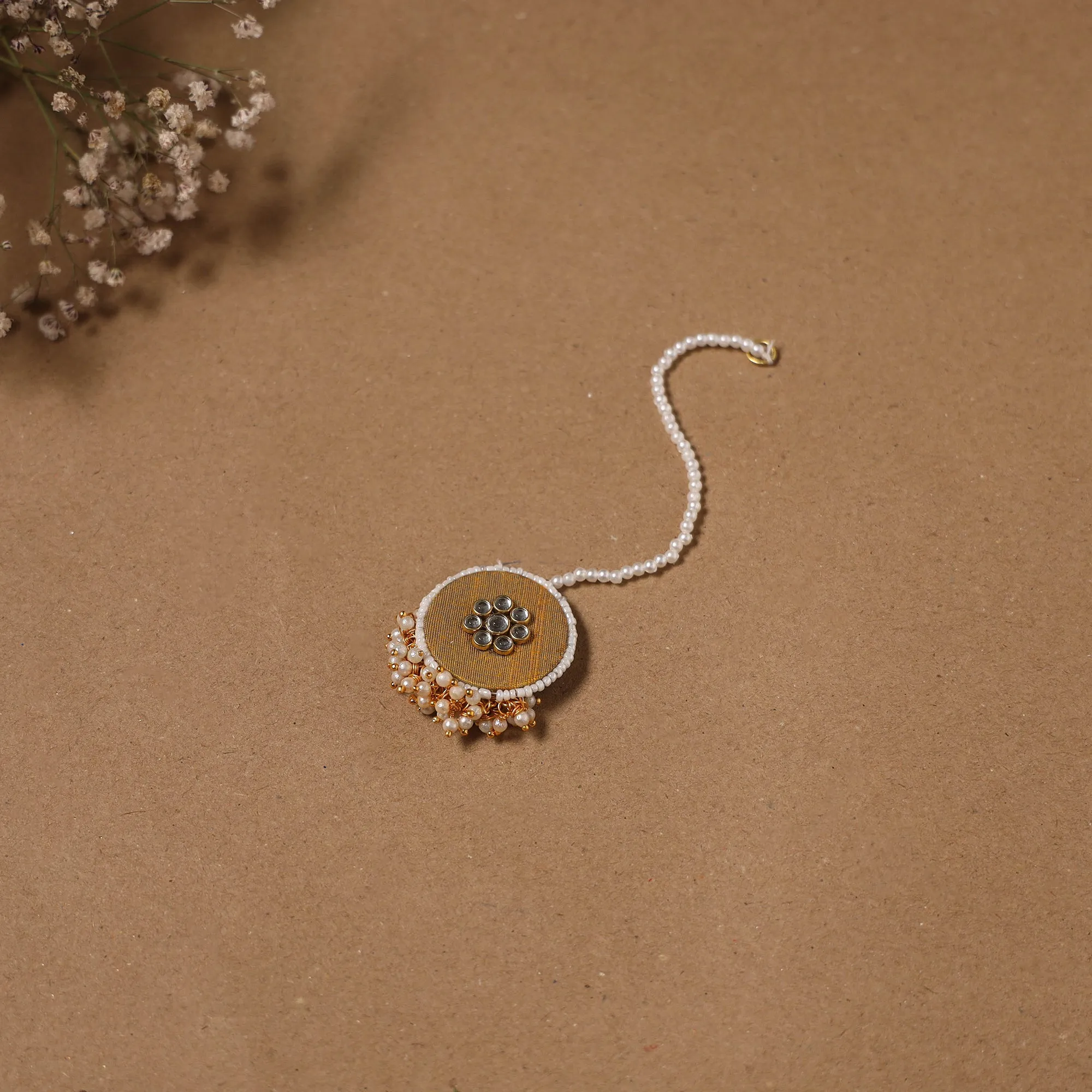 Yellow - Fabart Kundan Earrings & Maang Tikka Set 02 sold by Itokri product image thumbnail 3