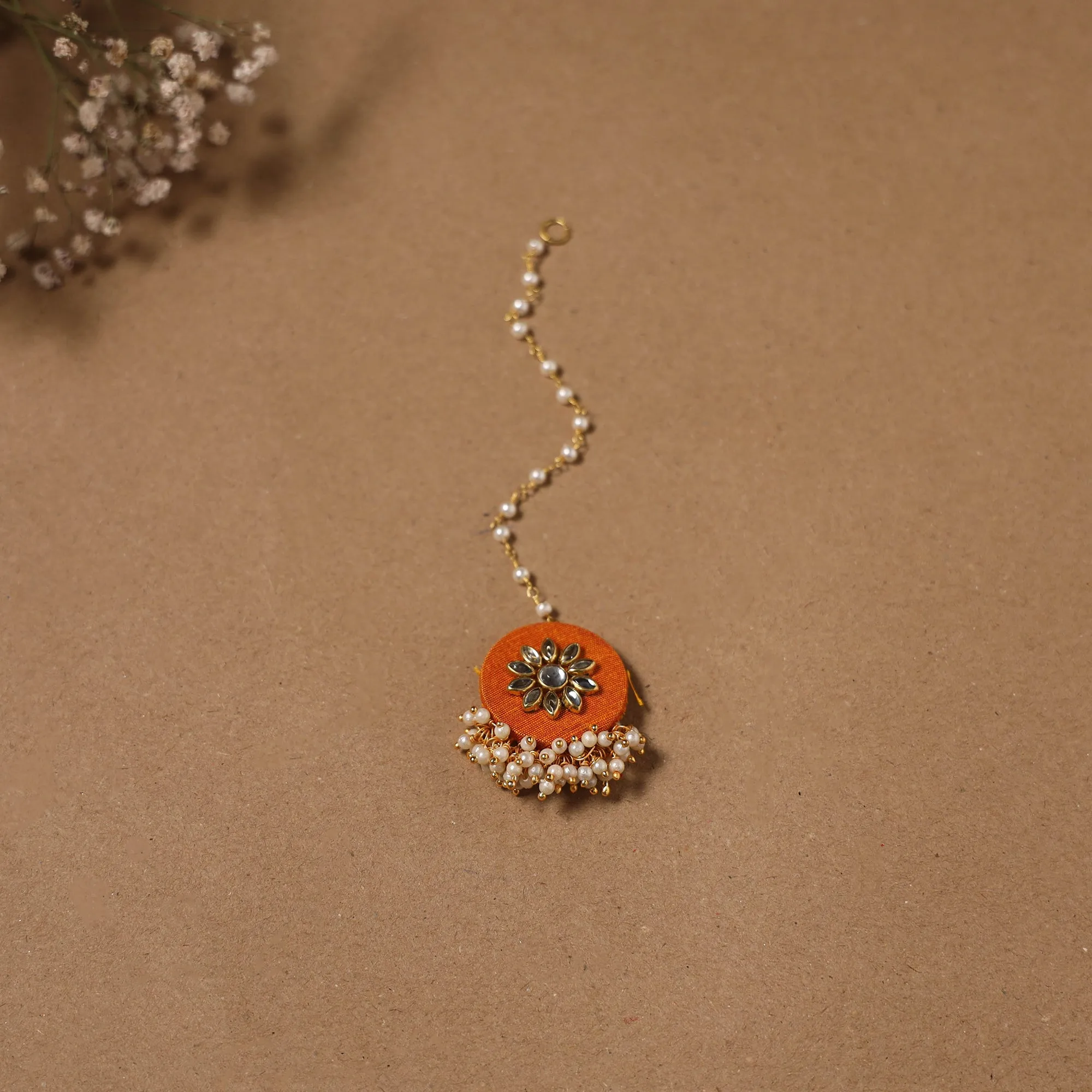 Orange - Fabart Kundan Earrings & Maang Tikka Set 01 sold by Itokri product image thumbnail 3