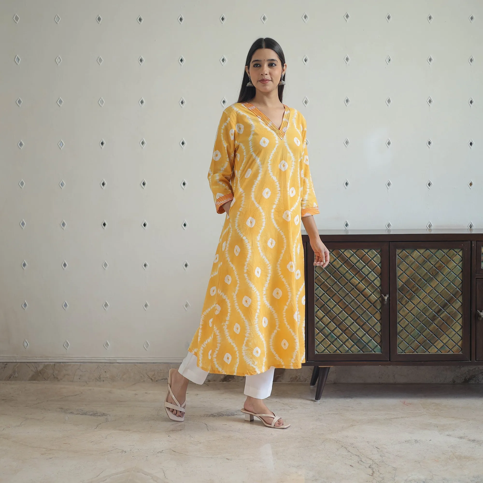 Yellow - A-Line Tie & Dye Cotton Shibori Kurta 06 sold by Itokri product image thumbnail 3