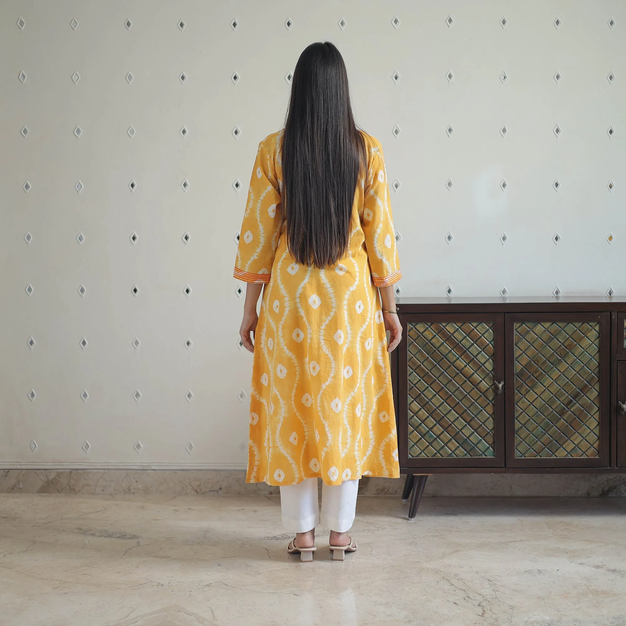 Yellow - A-Line Tie & Dye Cotton Shibori Kurta 06 sold by Itokri product image thumbnail 5