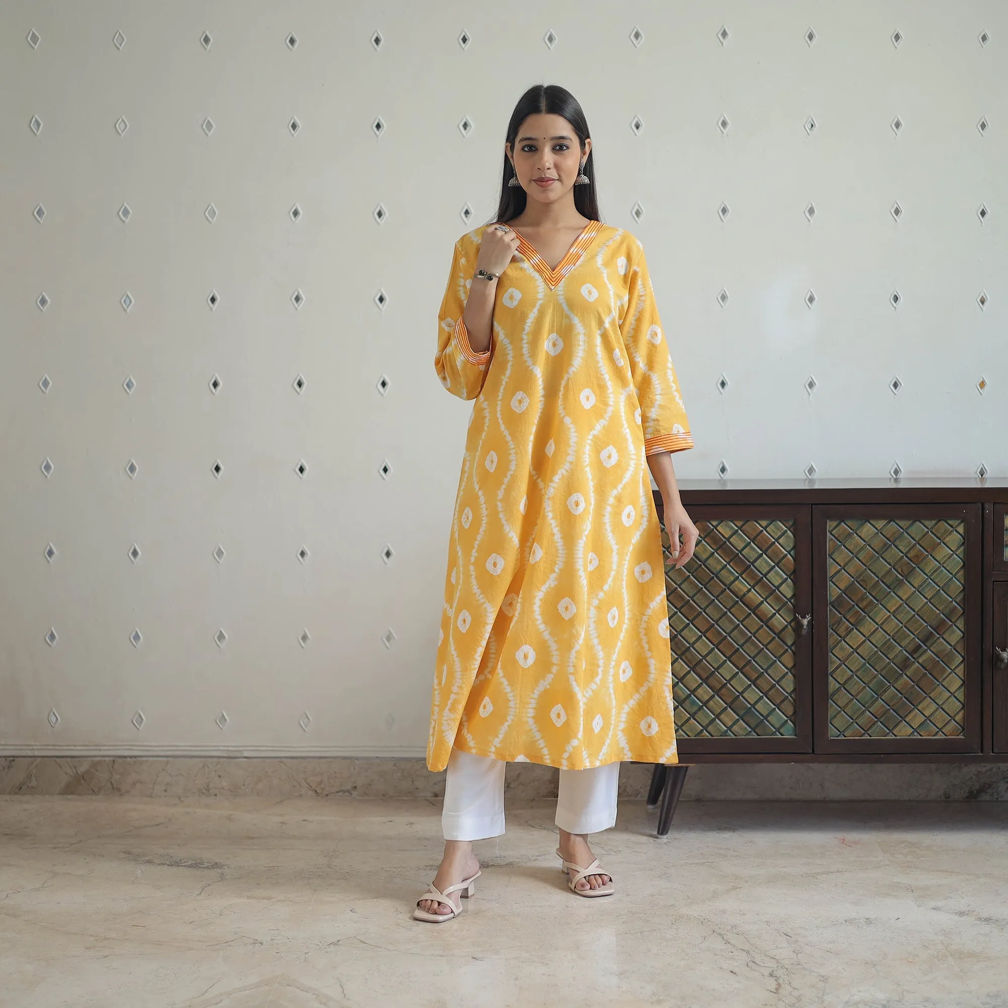 Yellow - A-Line Tie & Dye Cotton Shibori Kurta 06 sold by Itokri product image thumbnail 4