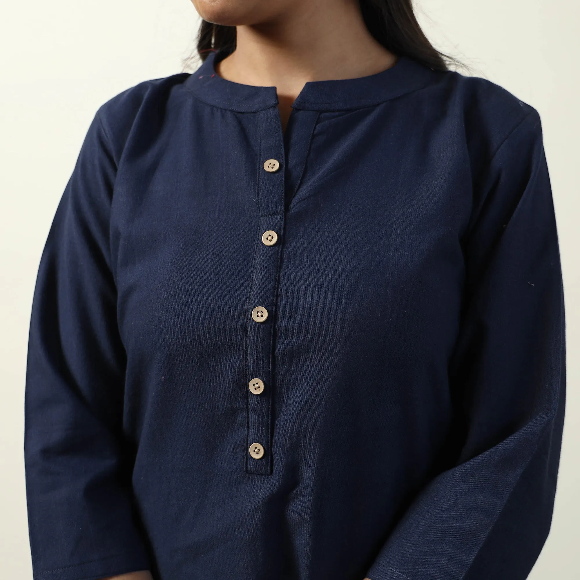 Navy Blue - Jhiri Handloom Cotton Straight Long Kurta sold by Itokri product image thumbnail 5