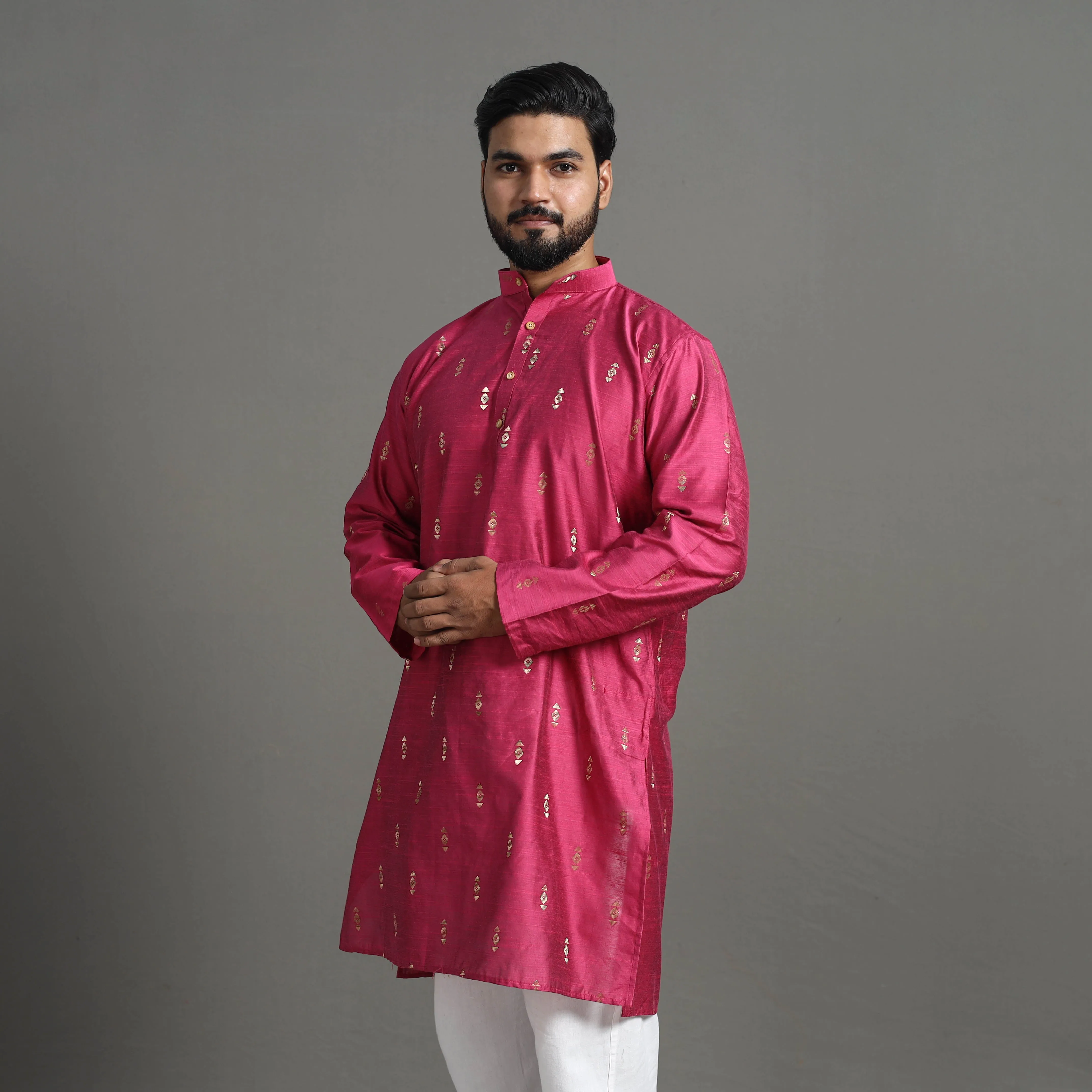 Zari Buti Spun Dupion Viscose Silk Plain Men Kurta 10 sold by Itokri product image thumbnail 4