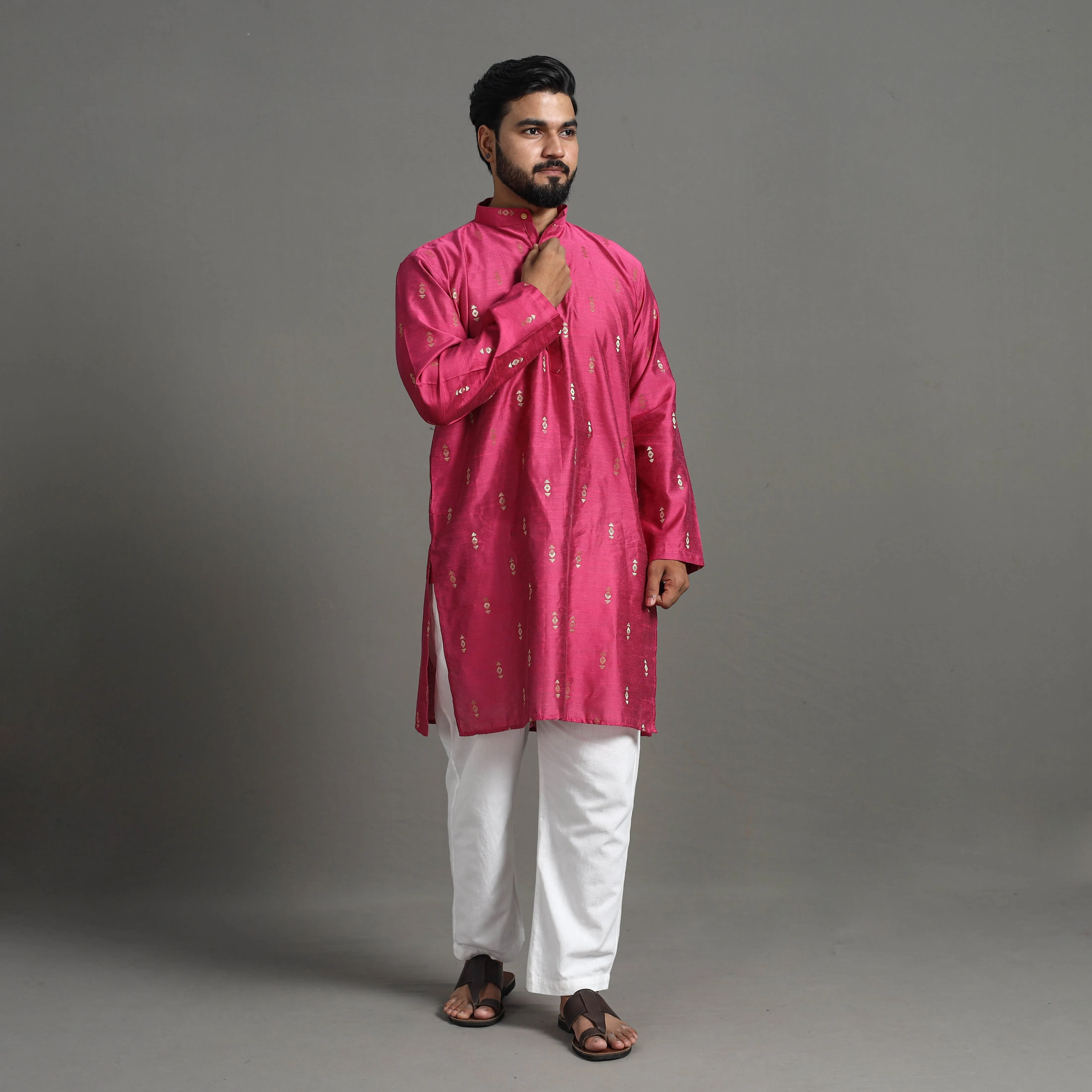 Zari Buti Spun Dupion Viscose Silk Plain Men Kurta 10 sold by Itokri product image thumbnail 3