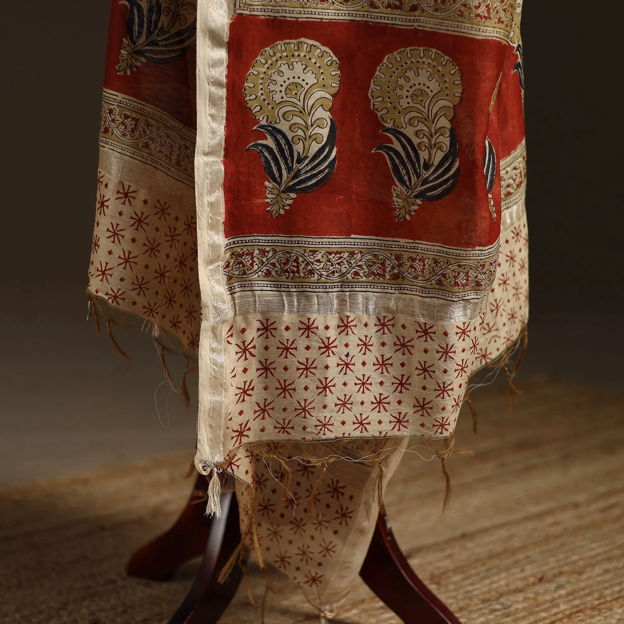 Red - Pedana Natural Dyed Hand Block Print Kalamkari Dupatta in Chanderi Silk 28 sold by Itokri product image thumbnail 4