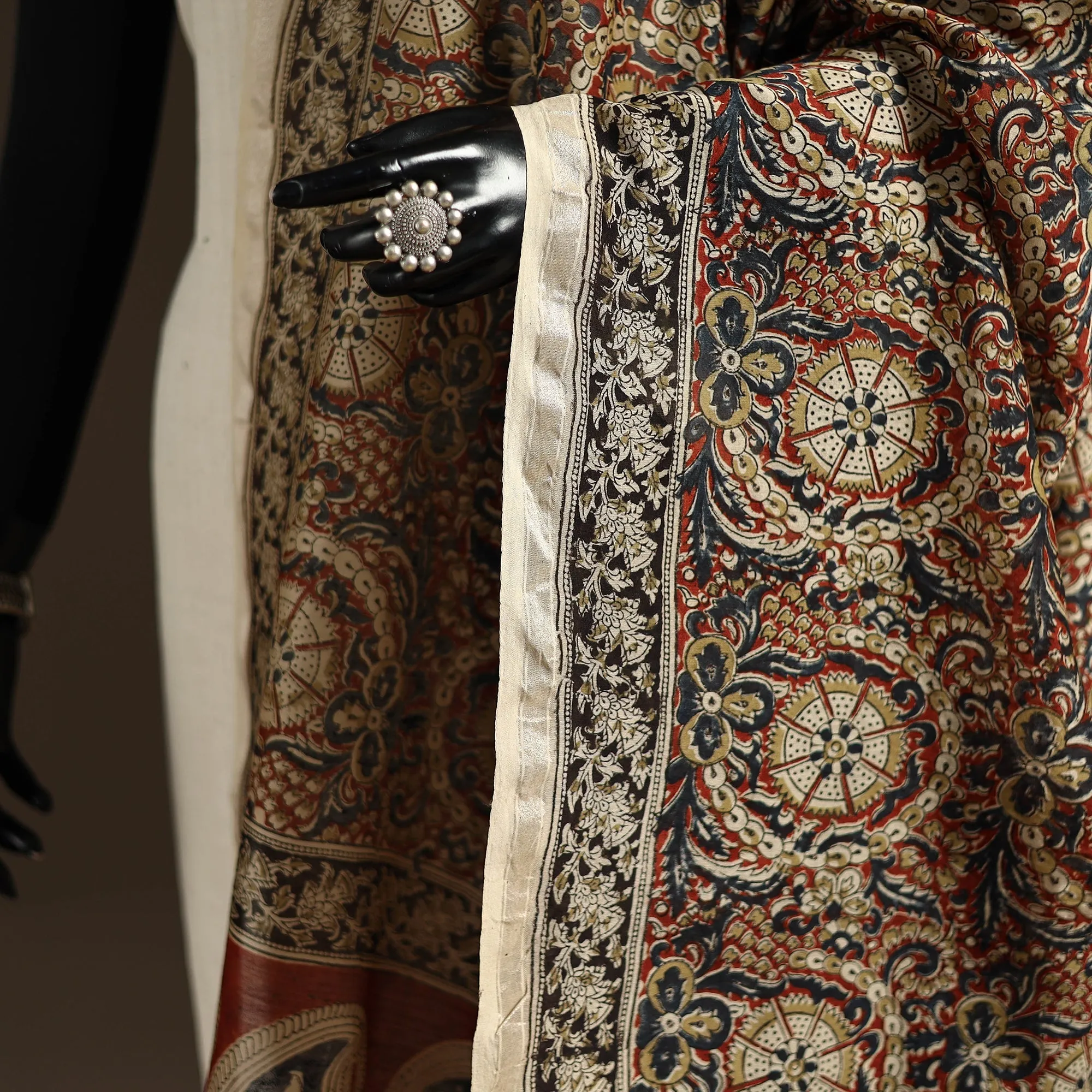 Multicolor - Pedana Natural Dyed Hand Block Print Kalamkari Dupatta in Chanderi Silk 23 sold by Itokri product image thumbnail 3