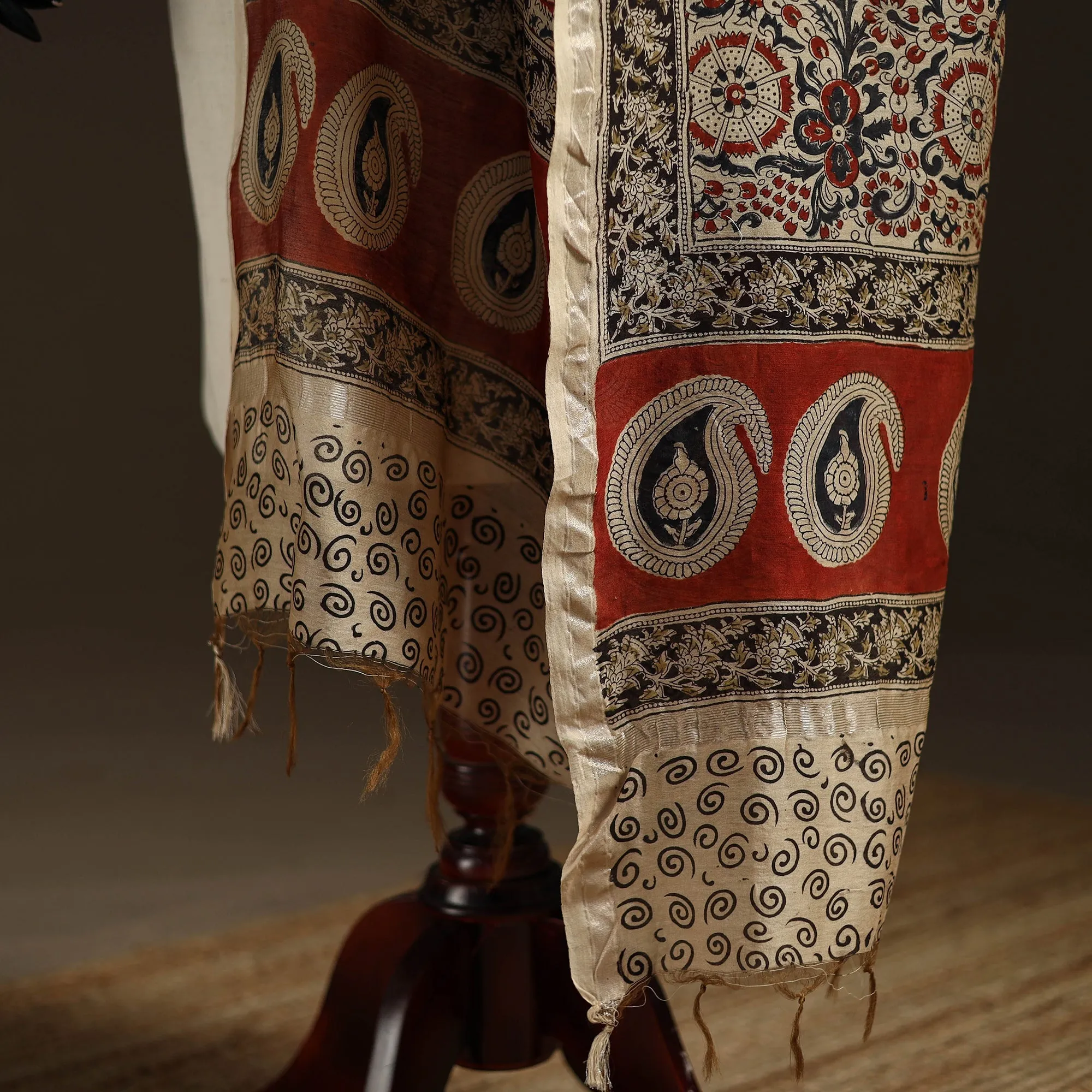 Multicolor - Pedana Natural Dyed Hand Block Print Kalamkari Dupatta in Chanderi Silk 19 sold by Itokri product image thumbnail 4