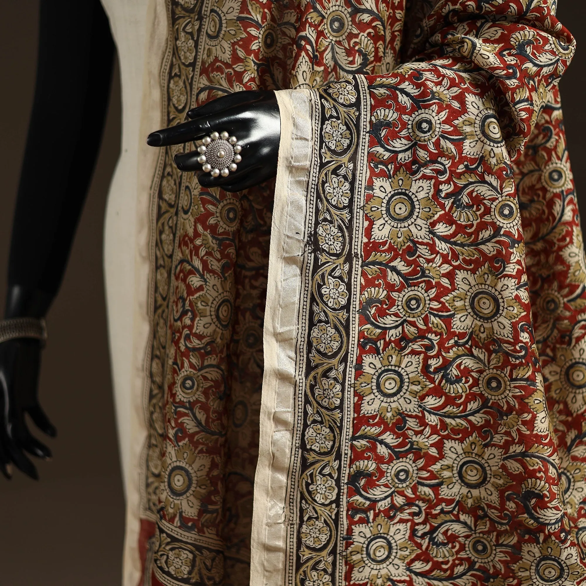 Red - Pedana Natural Dyed Hand Block Print Kalamkari Dupatta in Chanderi Silk 13 sold by Itokri product image thumbnail 3