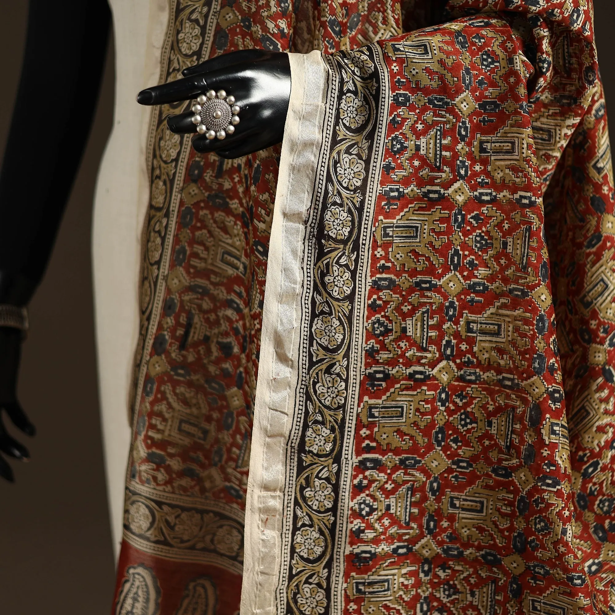 Red - Pedana Natural Dyed Hand Block Print Kalamkari Dupatta in Chanderi Silk 12 sold by Itokri product image thumbnail 3