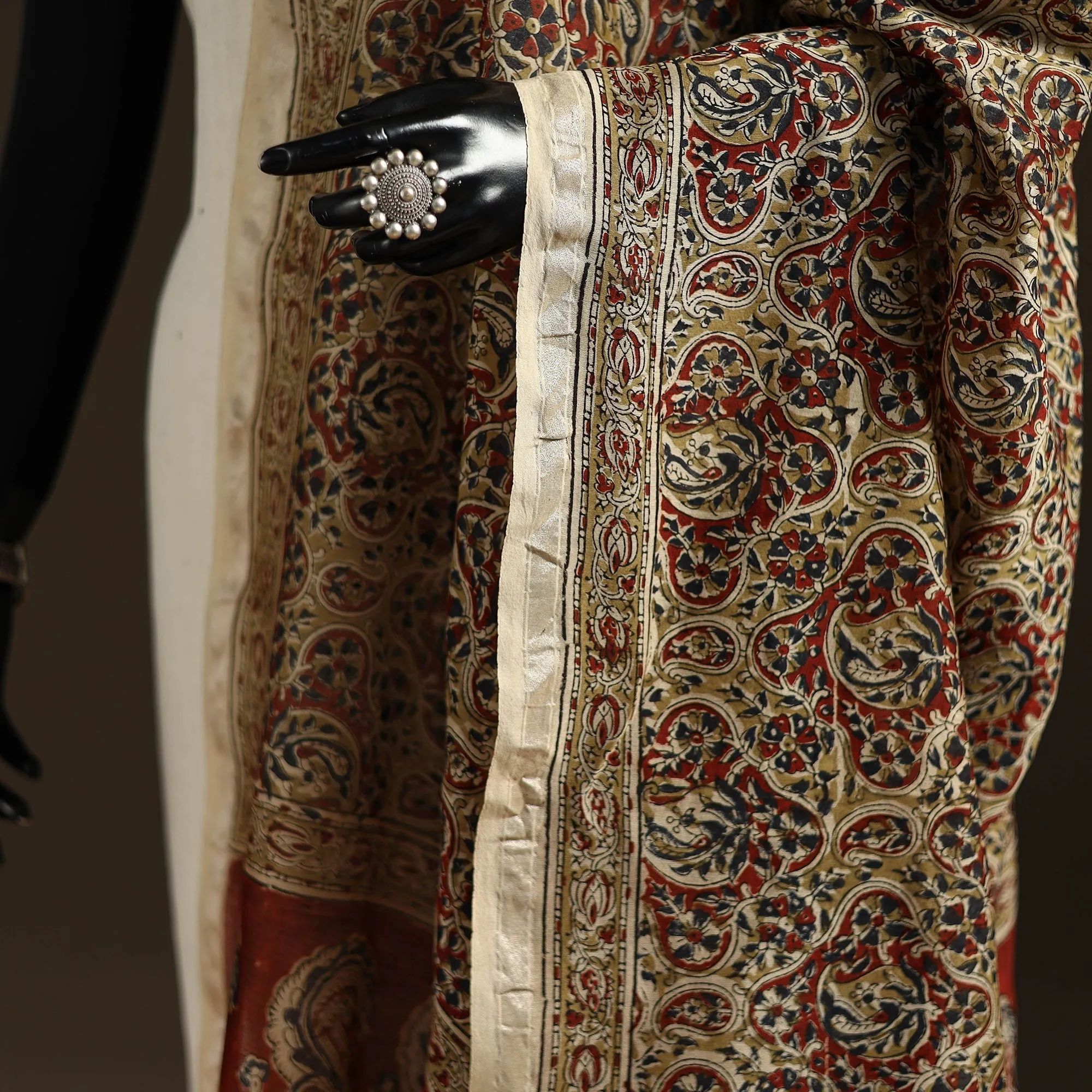 Multicolor - Pedana Natural Dyed Hand Block Print Kalamkari Dupatta in Chanderi Silk 10 sold by Itokri product image thumbnail 3