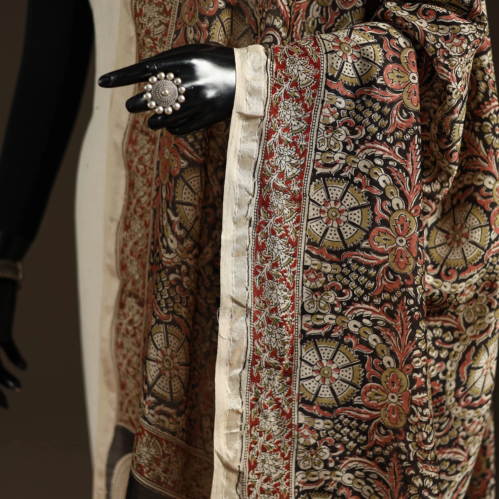 Black - Pedana Natural Dyed Hand Block Print Kalamkari Dupatta in Chanderi Silk 07 sold by Itokri product image thumbnail 3