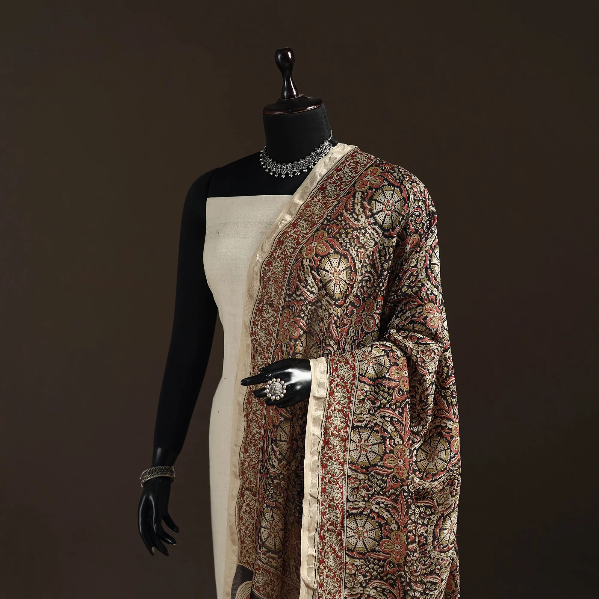 Black - Pedana Natural Dyed Hand Block Print Kalamkari Dupatta in Chanderi Silk 07 sold by Itokri product image thumbnail 2