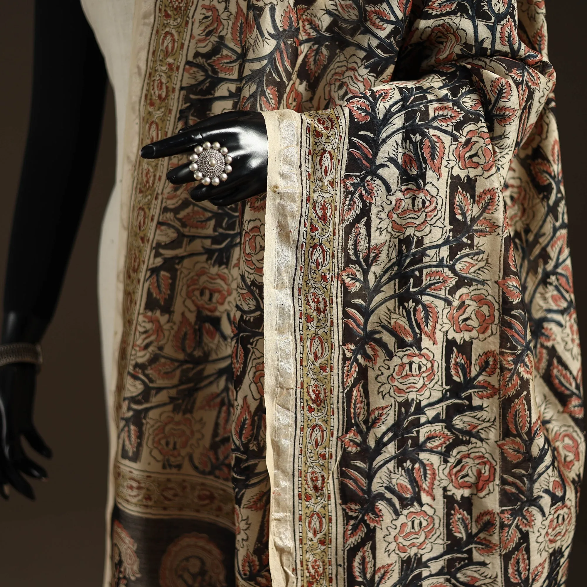 Black - Pedana Natural Dyed Hand Block Print Kalamkari Dupatta in Chanderi Silk 04 sold by Itokri product image thumbnail 3