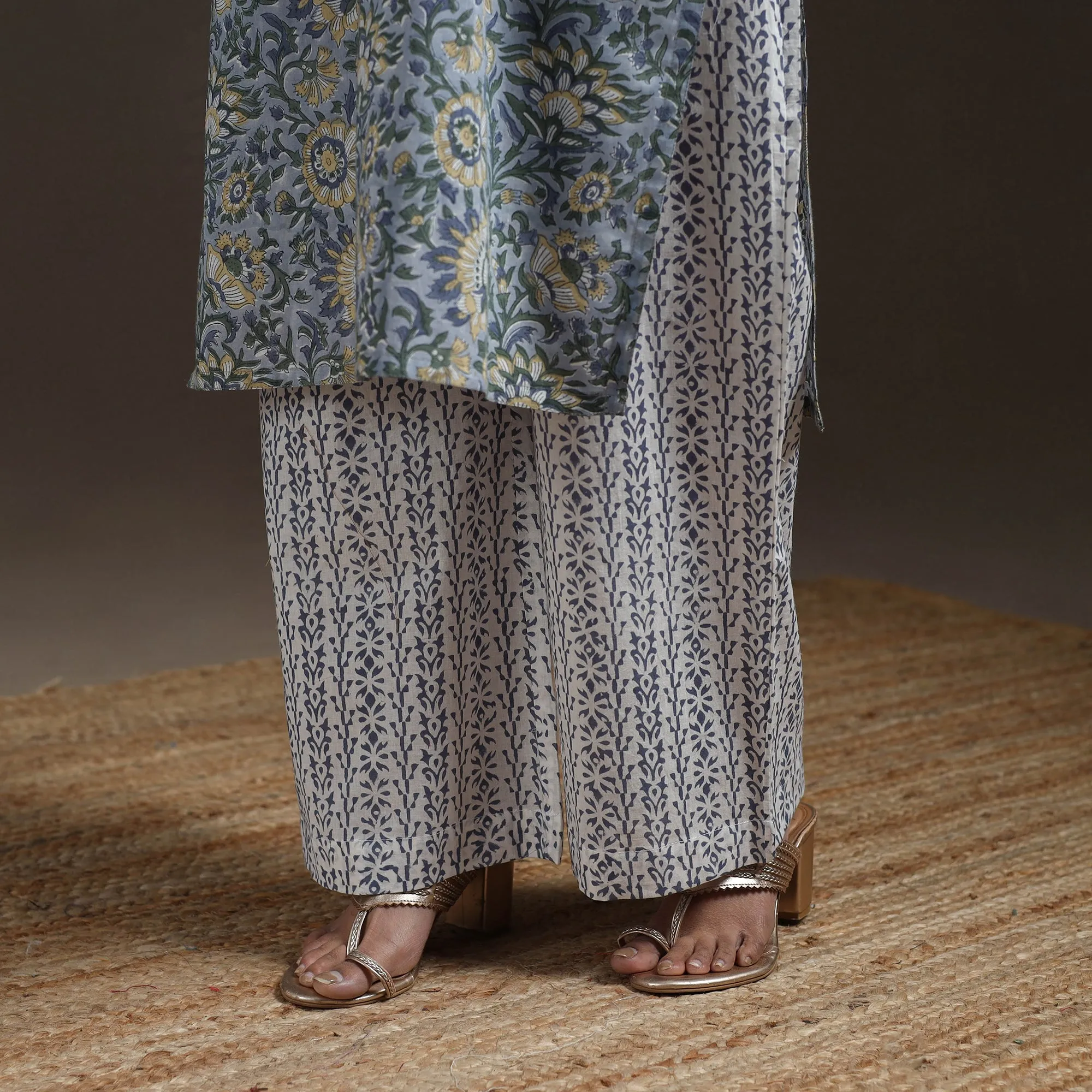 Blue - Hand Block Print Cotton Sanganeri Suit Set with Dupatta for women 14 sold by Itokri product image thumbnail 5